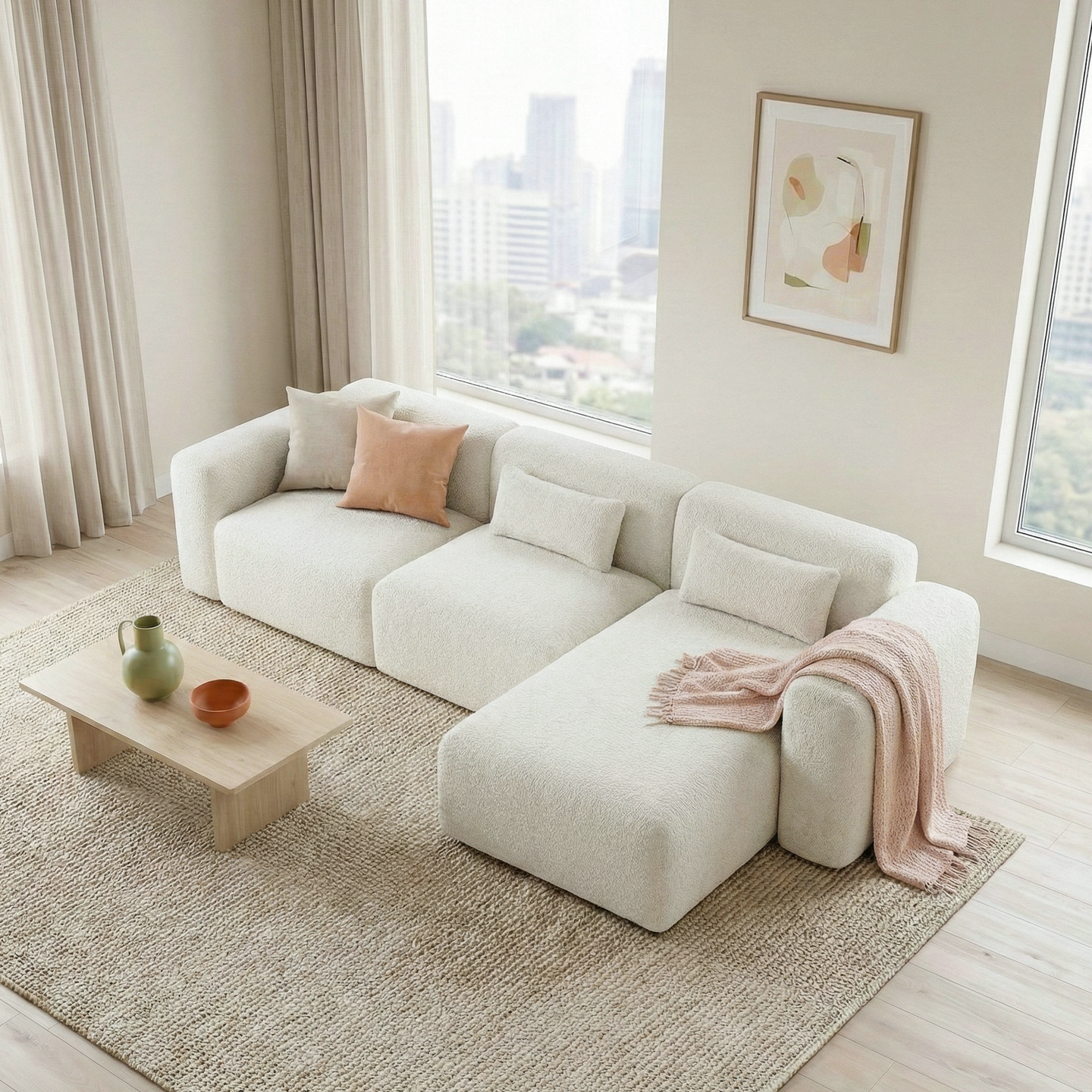 Haledon Family-Size Boucle Sectional with Chaise & Easy Clean | Ashcroft Imports Furniture