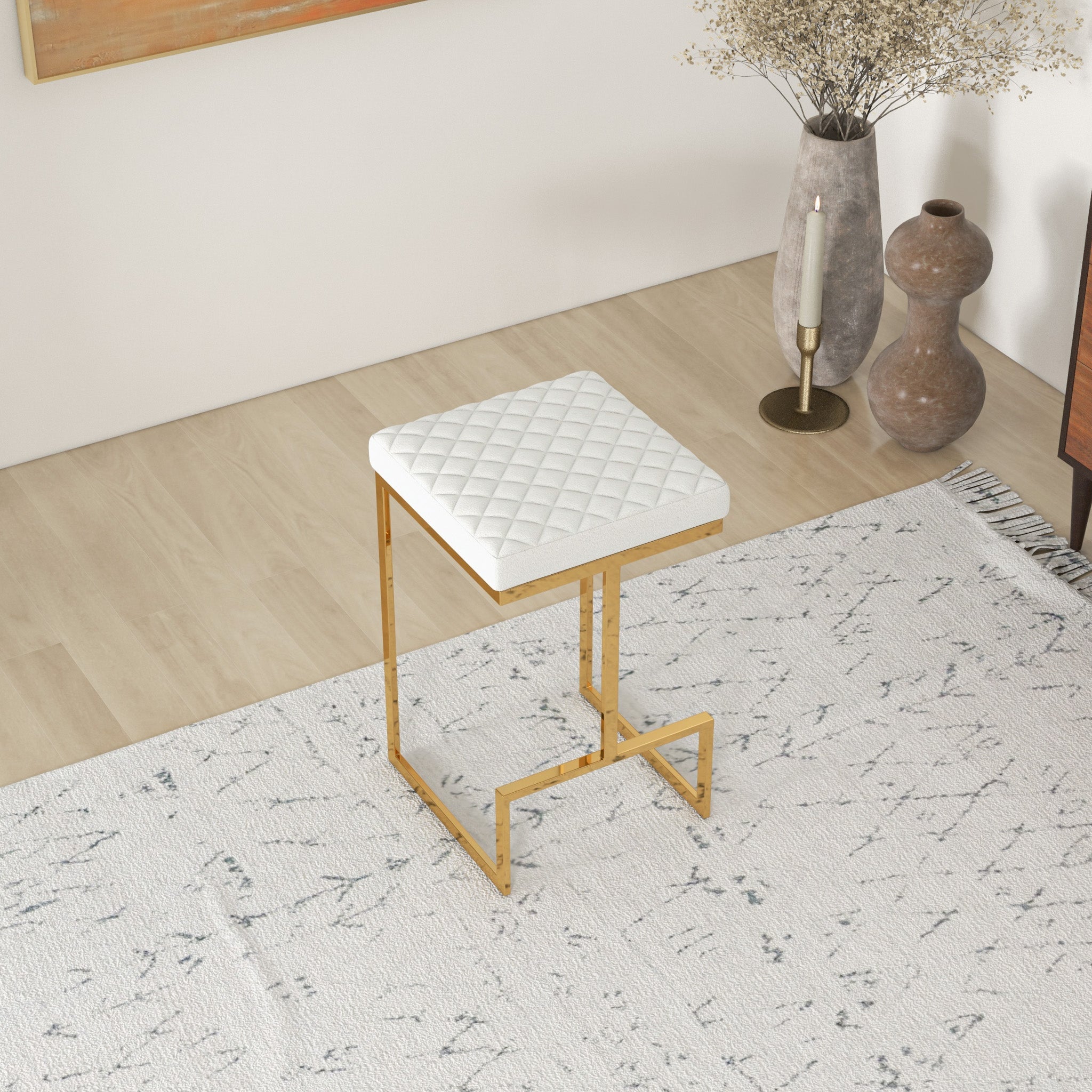 Joel Modern Boucle Counter Stool | Textured Fabric with Gold Legs - Ashcroft Imports Furniture