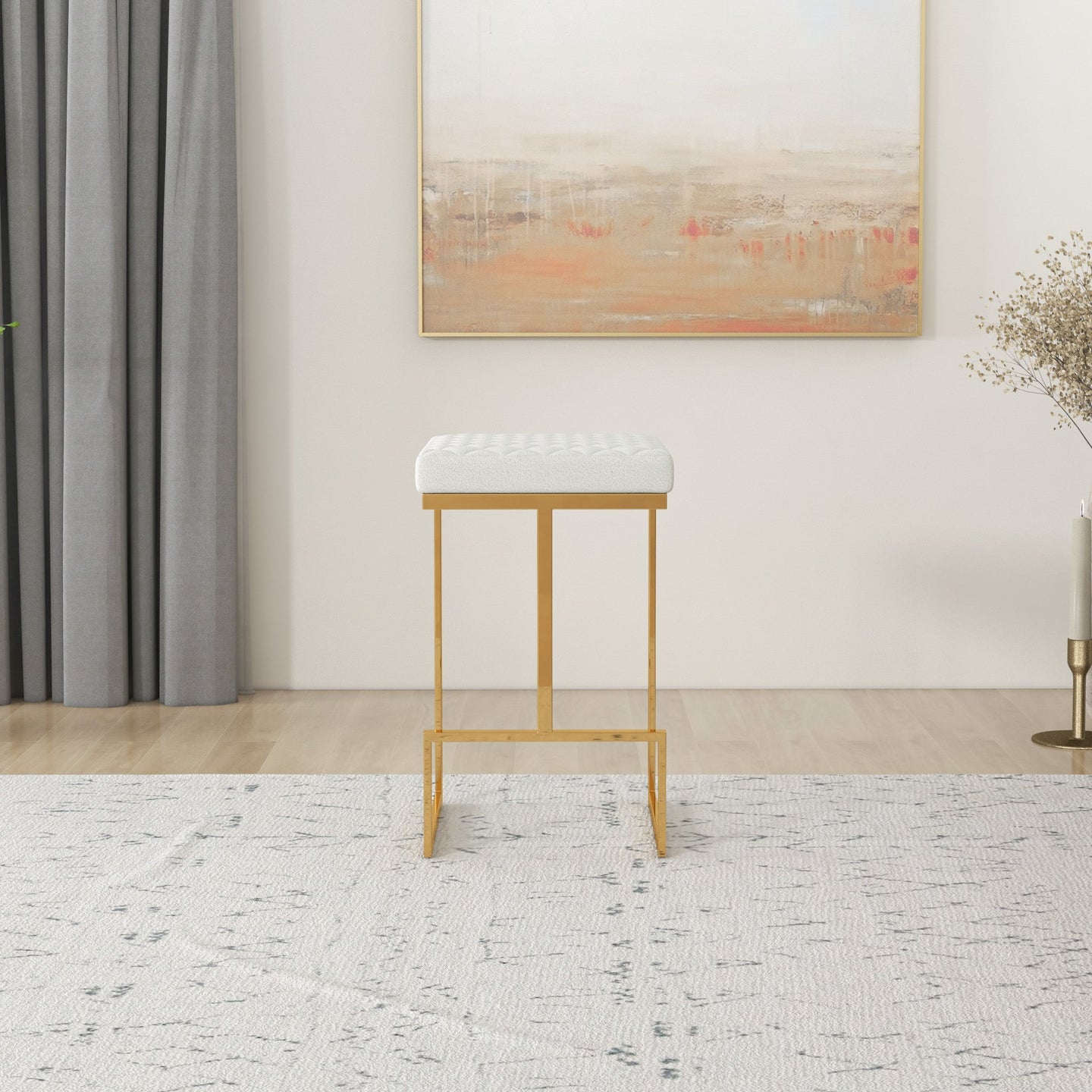 Joel Modern Boucle Counter Stool | Textured Fabric with Gold Legs - Ashcroft Imports Furniture