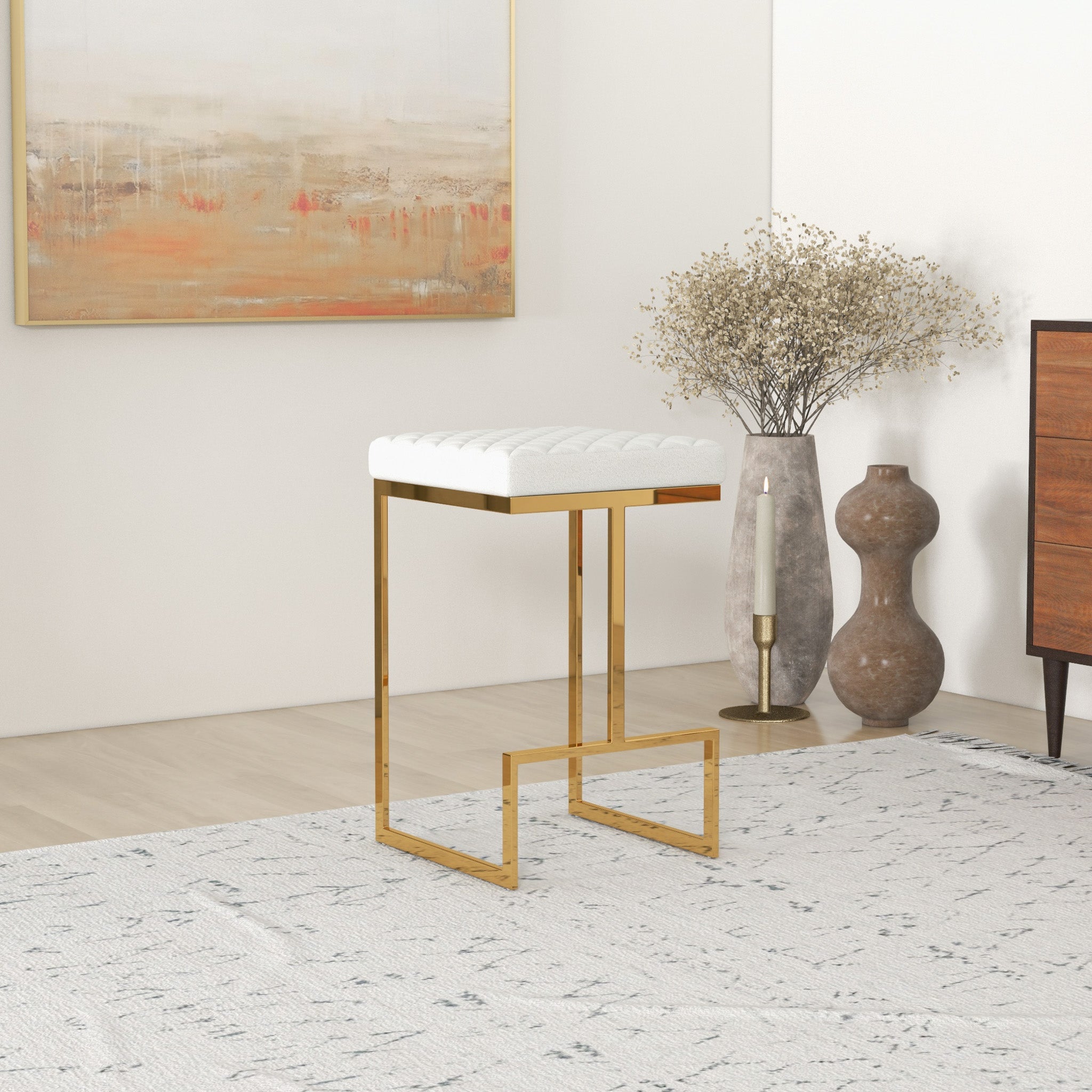 Joel Modern Boucle Counter Stool | Textured Fabric with Gold Legs - Ashcroft Imports Furniture