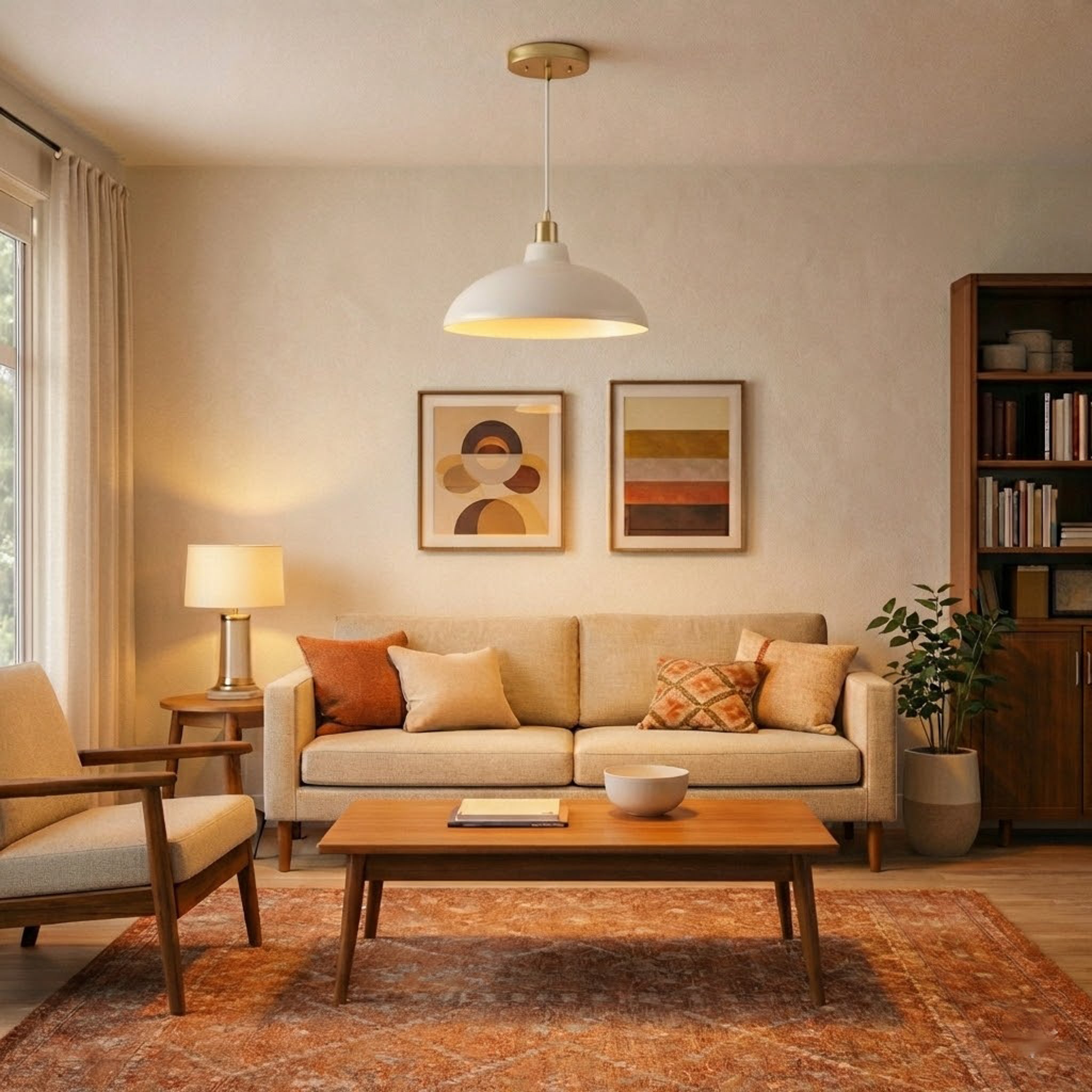 Astral Pendant Lamp | White Exterior & Gold Brass Accents