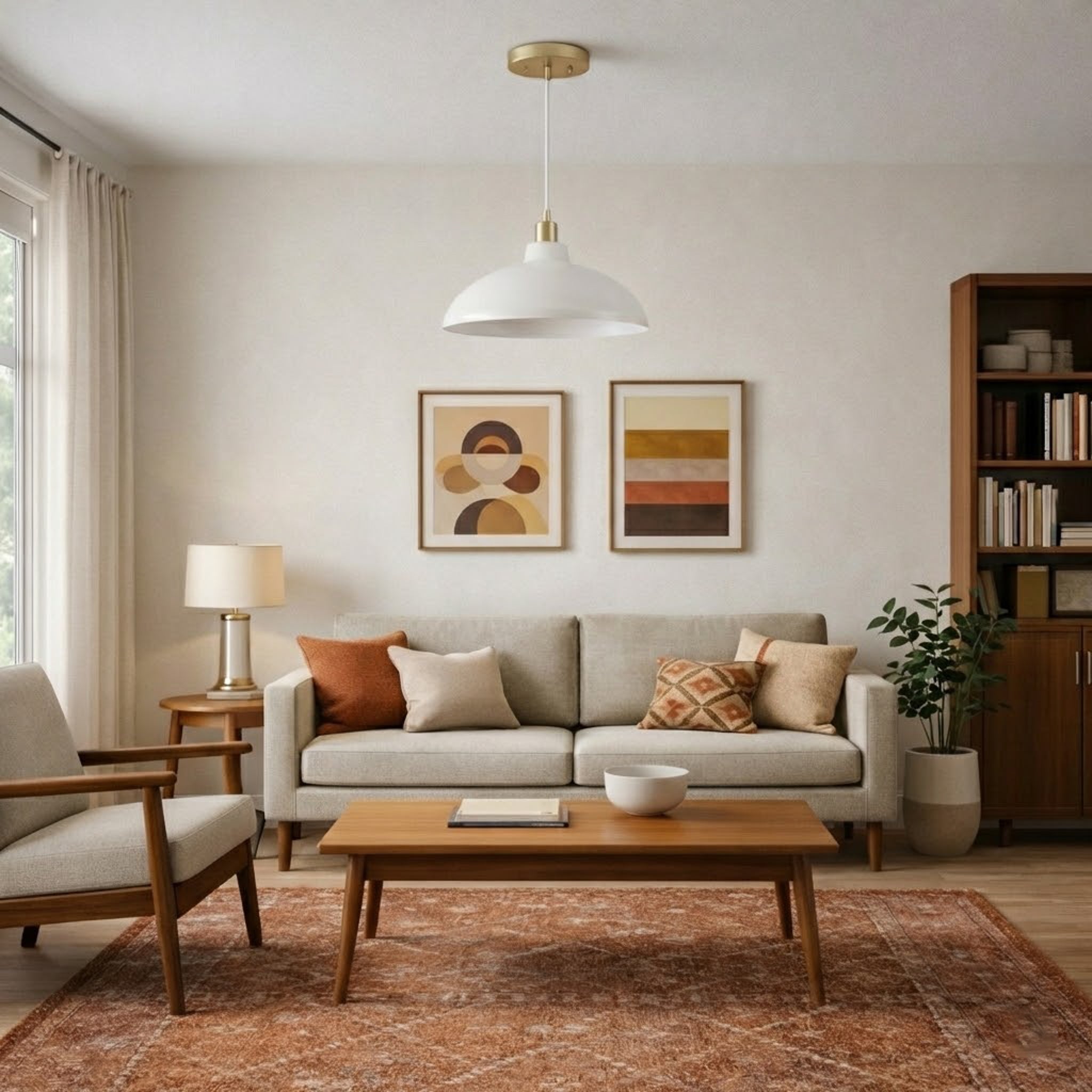 Astral Pendant Lamp | White Exterior & Gold Brass Accents