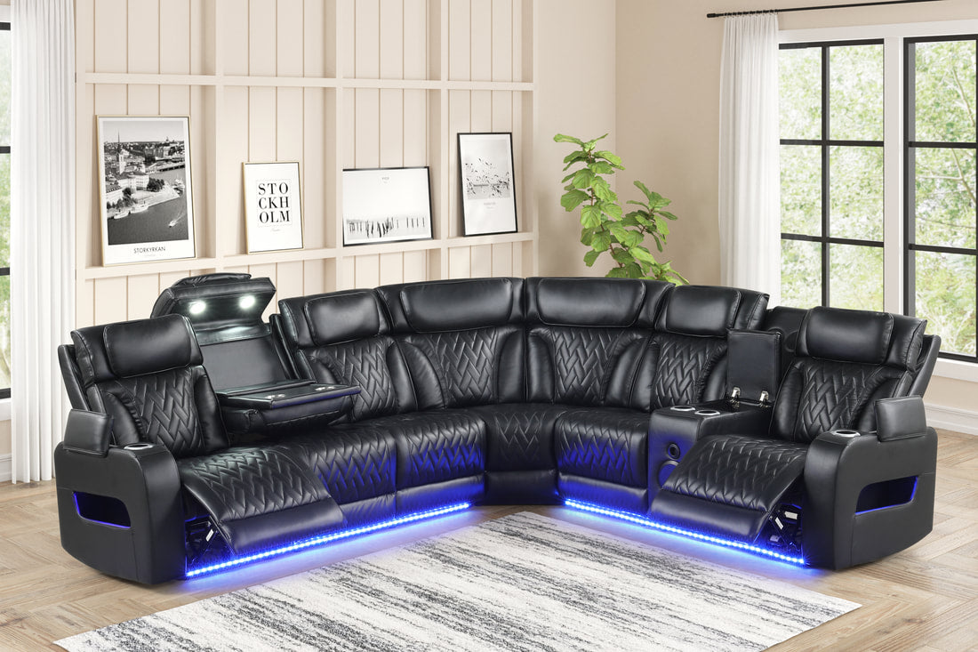 Barcelona Black Power Reclining Sectional (Power Headrests) (ETA 7/29)