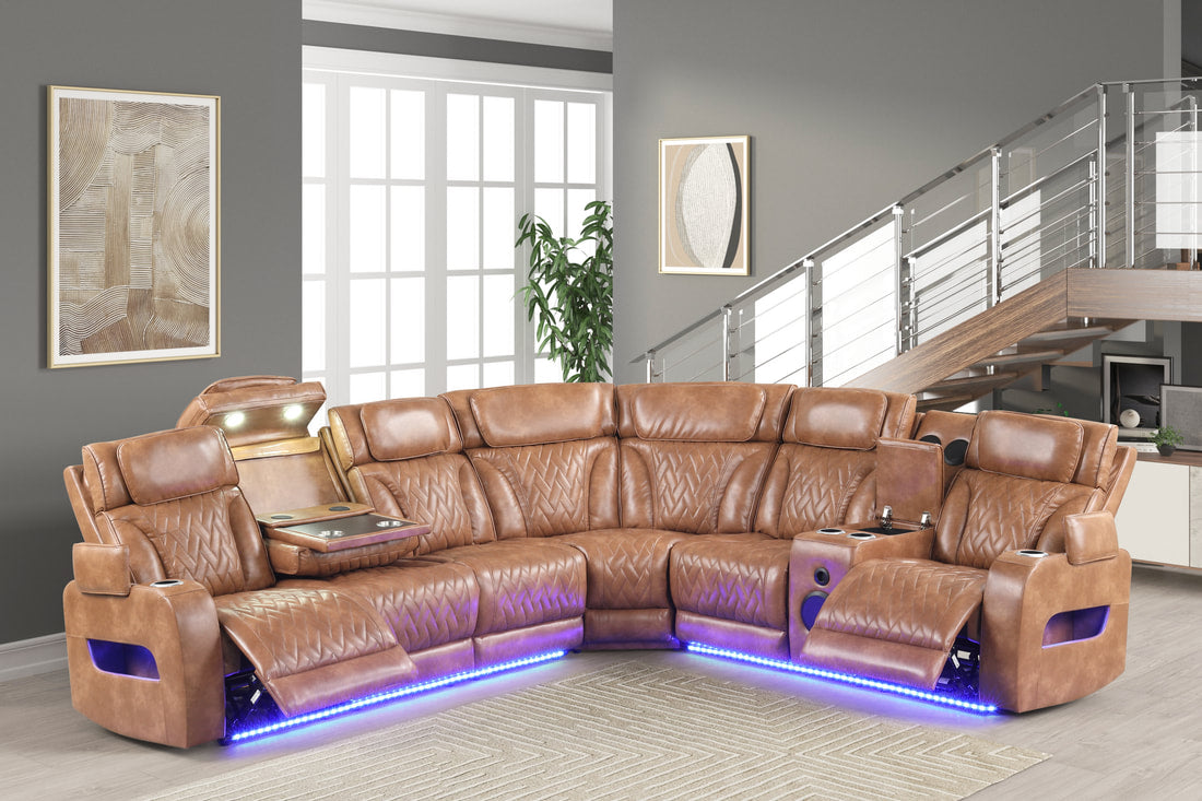Barcelona Brown Power Reclining Sectional (Power Headrests) (ETA 7/29)