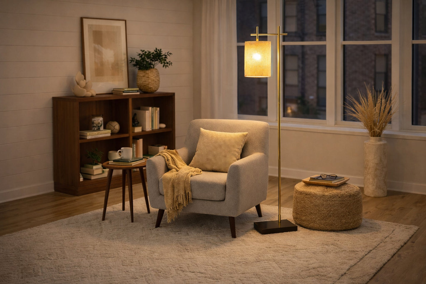 Brizo Floor Lamp | Dark Brown Bamboo & Bronze Frame