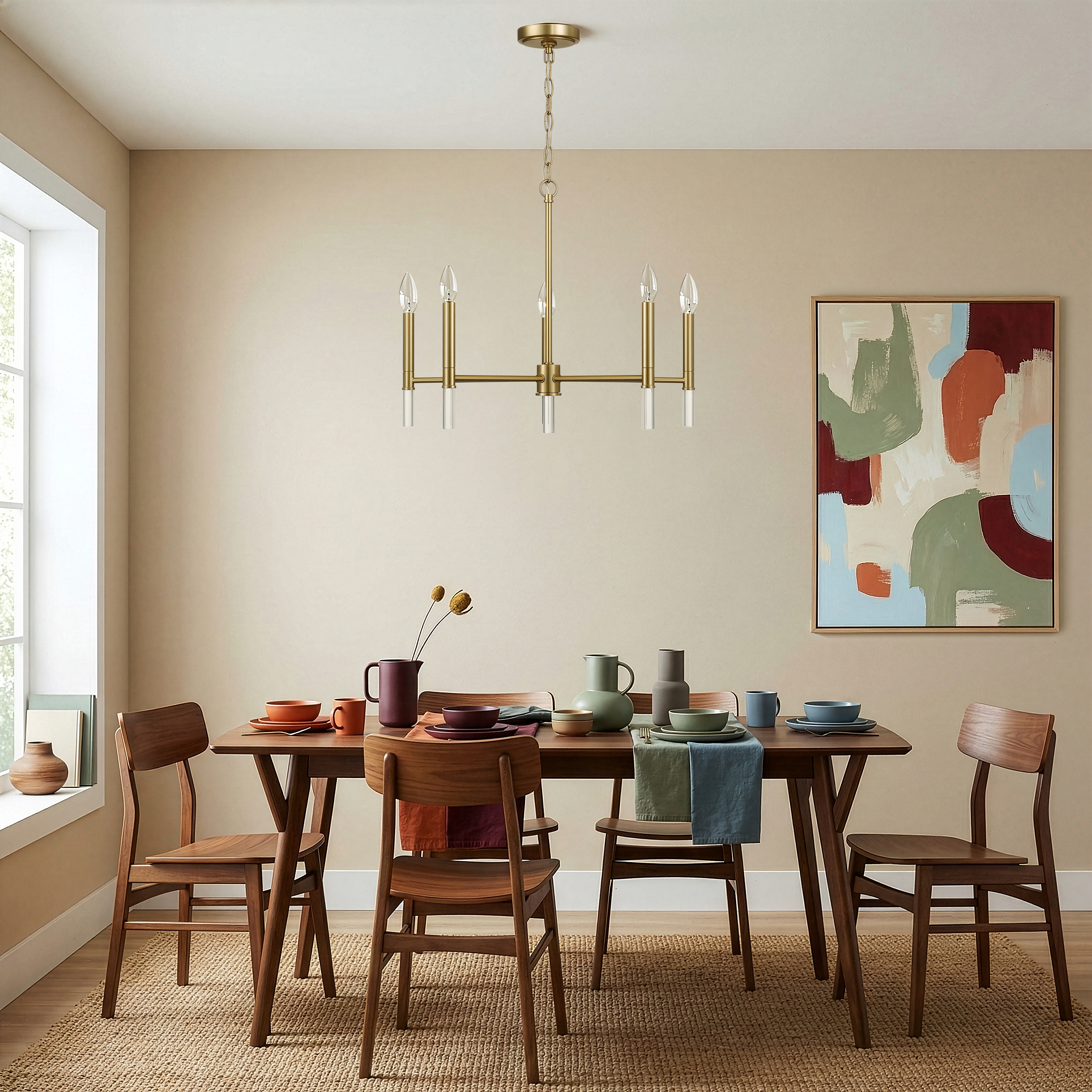 Courtyard Chandelier | Golden Brass & Five-Light Candle Design