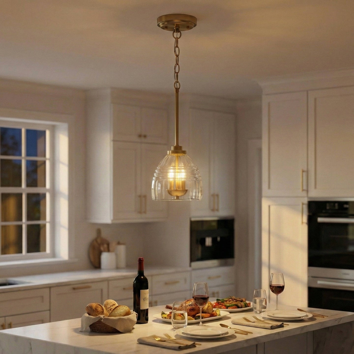 Ember Three Candle Lights Pendant | Satin Brass & Clear Glass