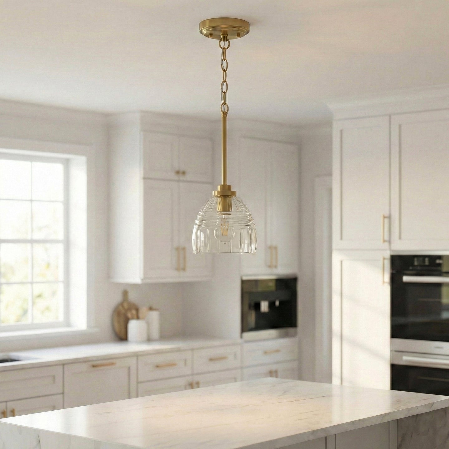 Ember Three Candle Lights Pendant | Satin Brass & Clear Glass