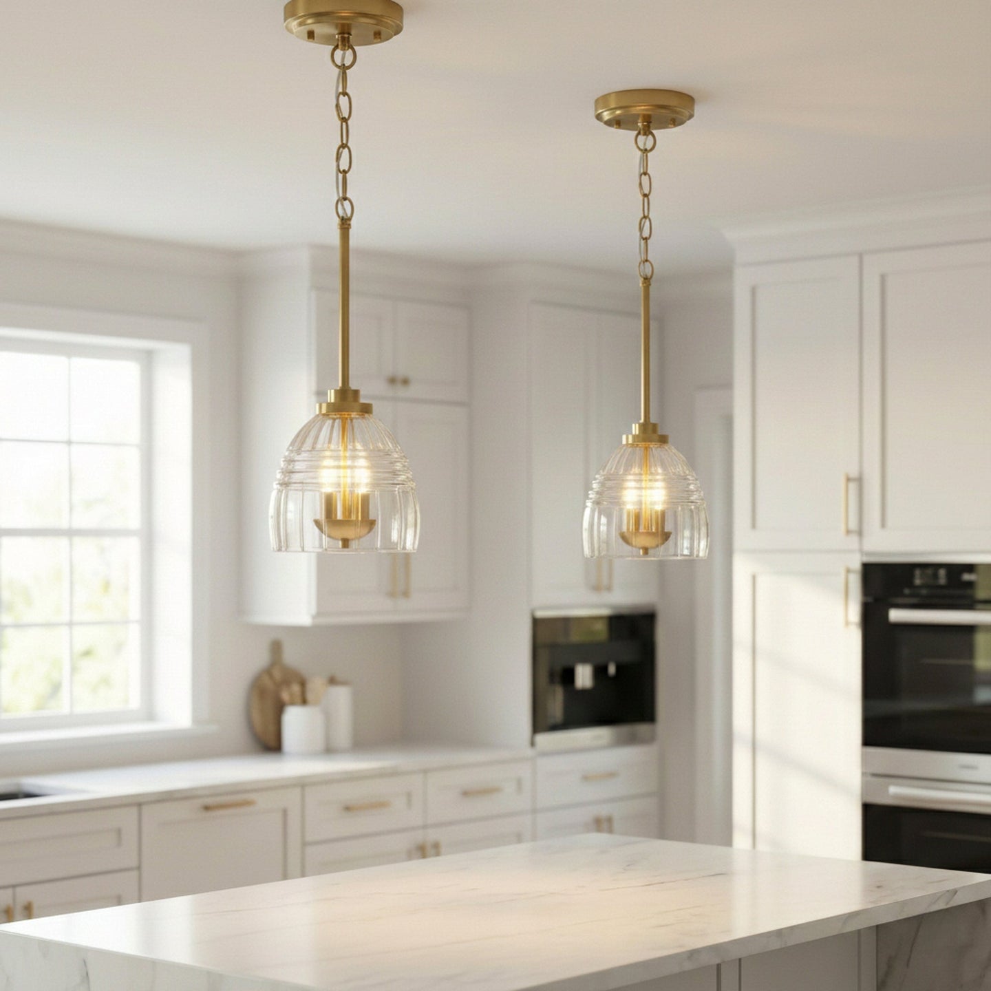 Ember Three Candle Lights Pendant | Satin Brass & Clear Glass