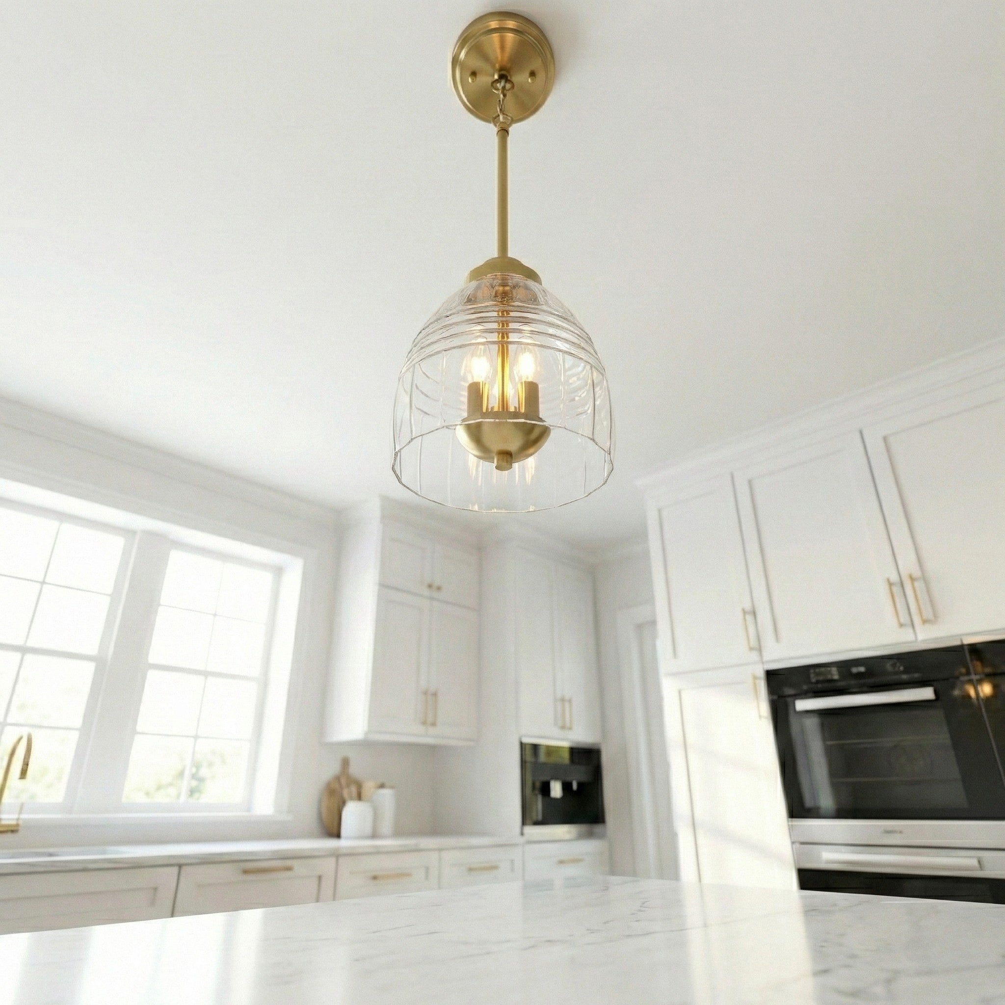 Ember Three Candle Lights Pendant | Satin Brass & Clear Glass