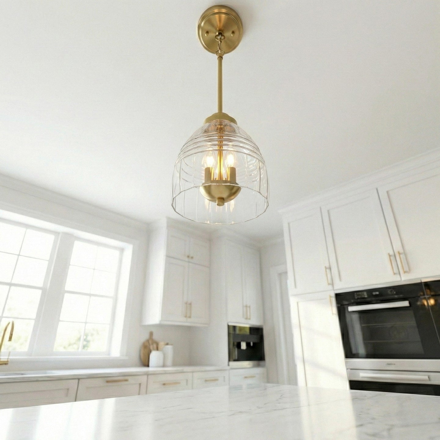 Ember Three Candle Lights Pendant | Satin Brass & Clear Glass