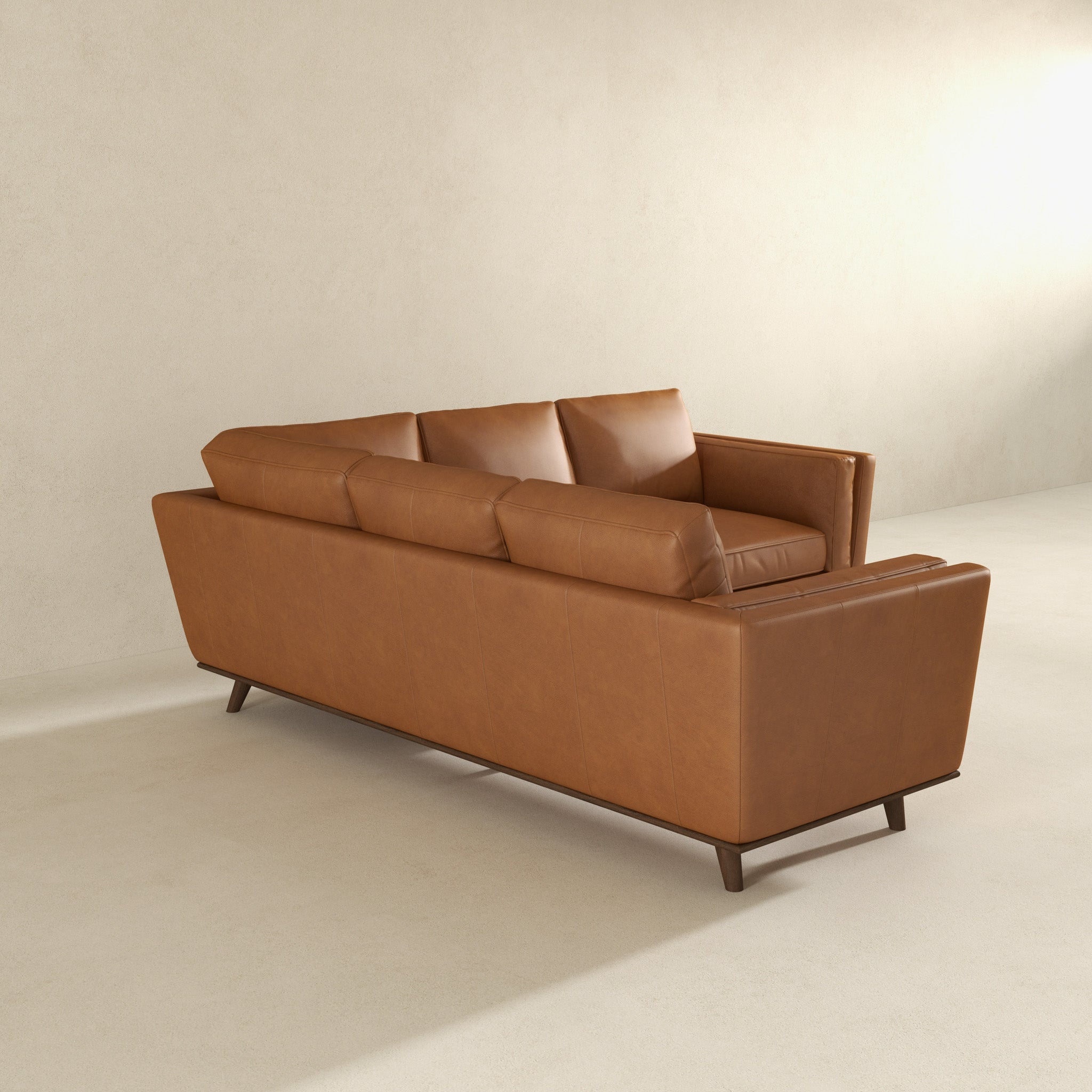 Erman Mid-Century Modern Genuine Tan Leather Corner Sectional Sofa | Ashcroft Imports Furniture