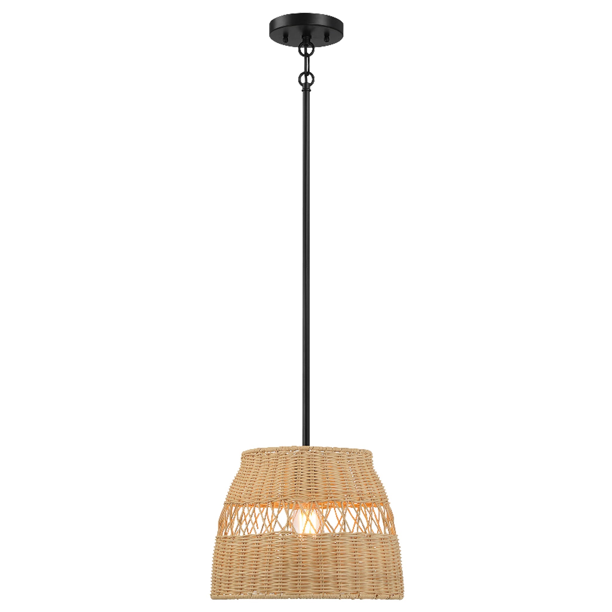 Essence Single Light Pendant | Rattan Shade & Black Metal