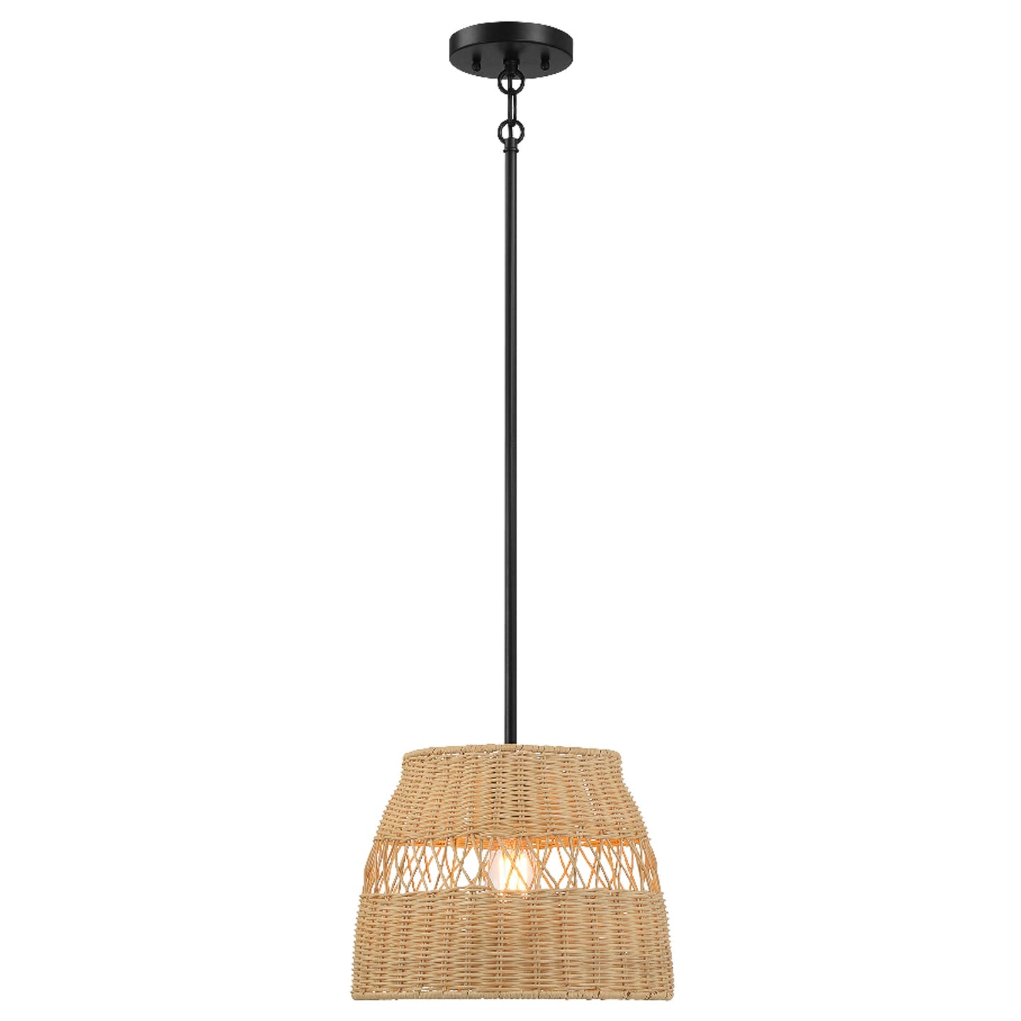 Essence Single Light Pendant | Rattan Shade & Black Metal