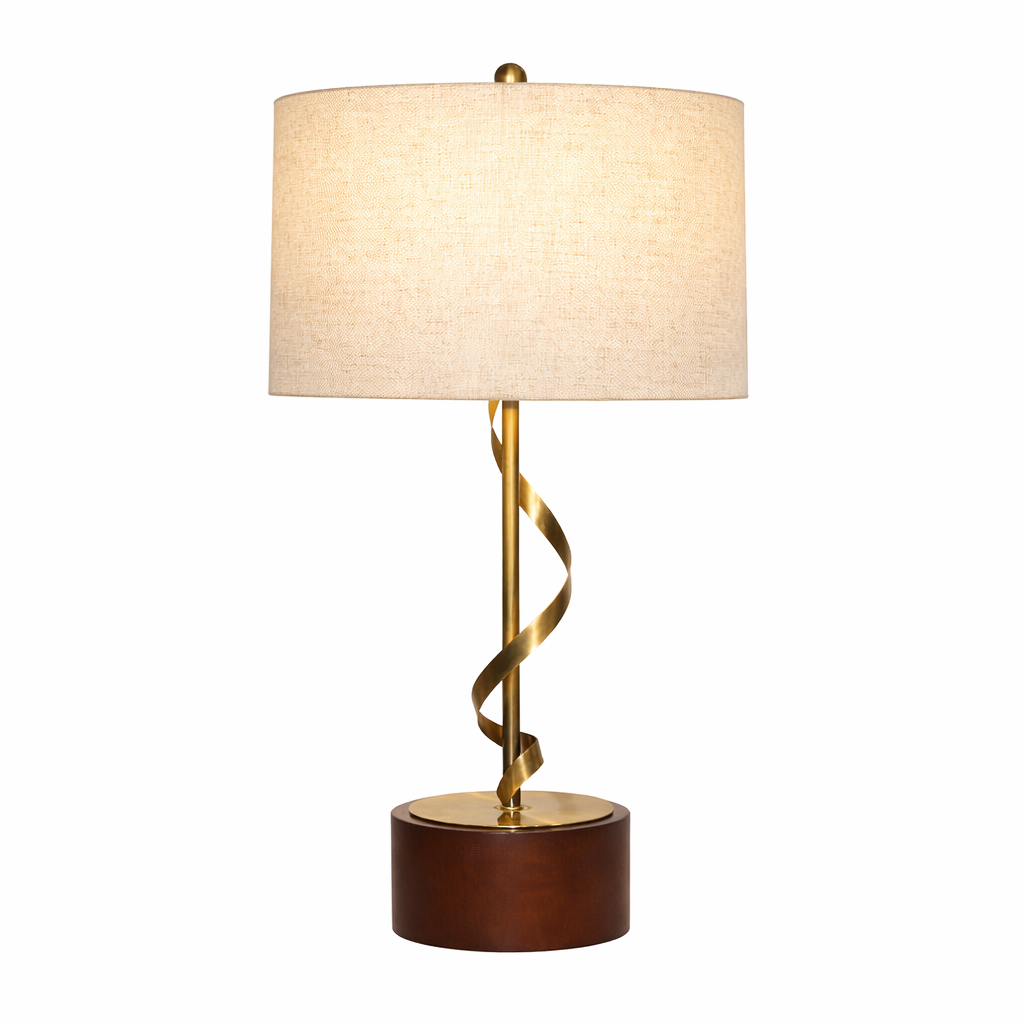 Foundry Table Lamp | Twisted Brass Stem & Wood Base