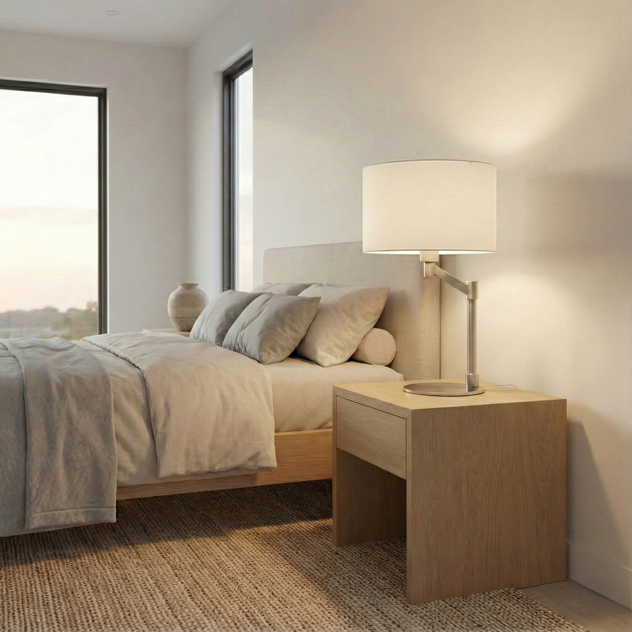 Horizon Table Lamp | Brushed Nickel & Curved Metal Base