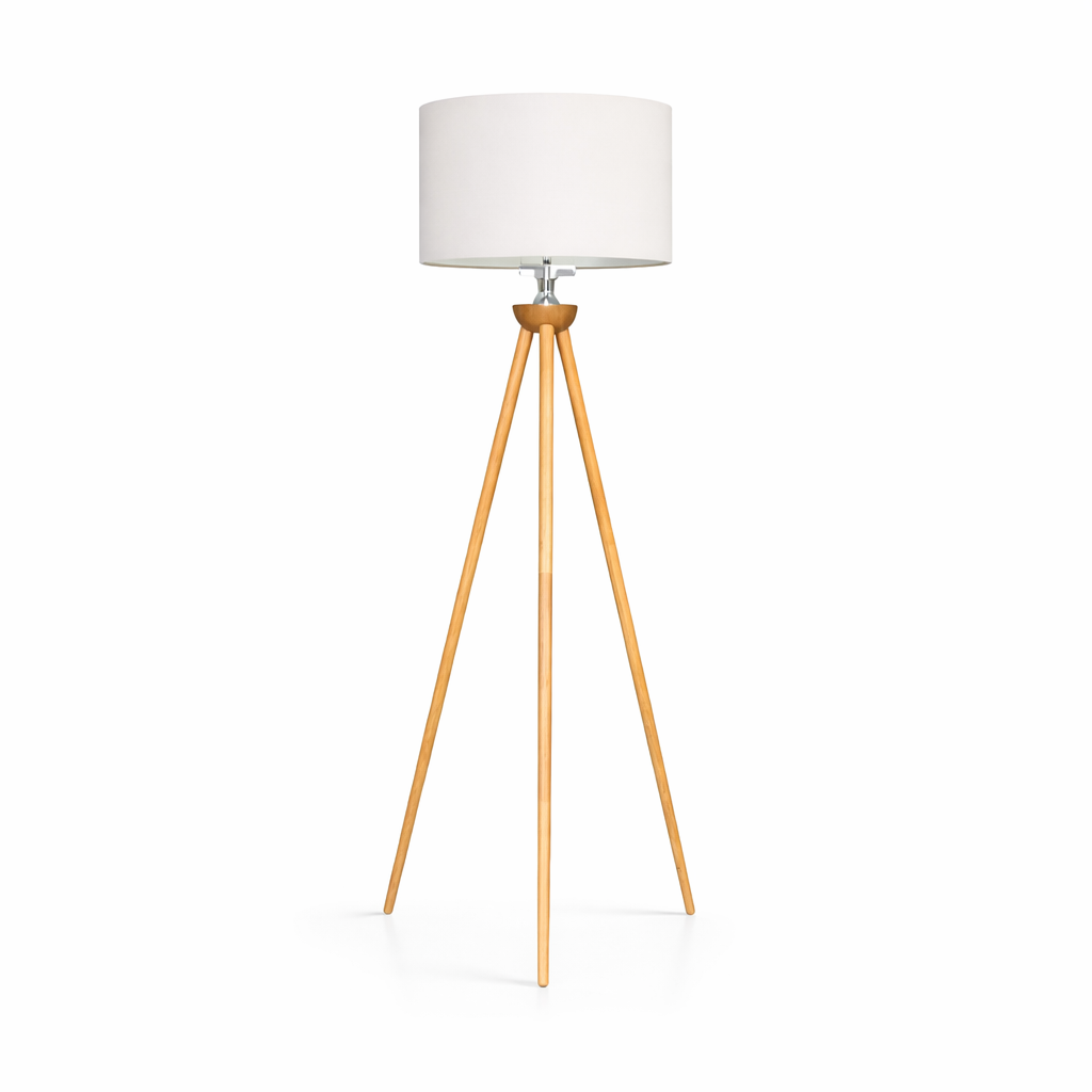 Lirios Floor Lamp | Natural Three-Legged Wood & Linen Shade