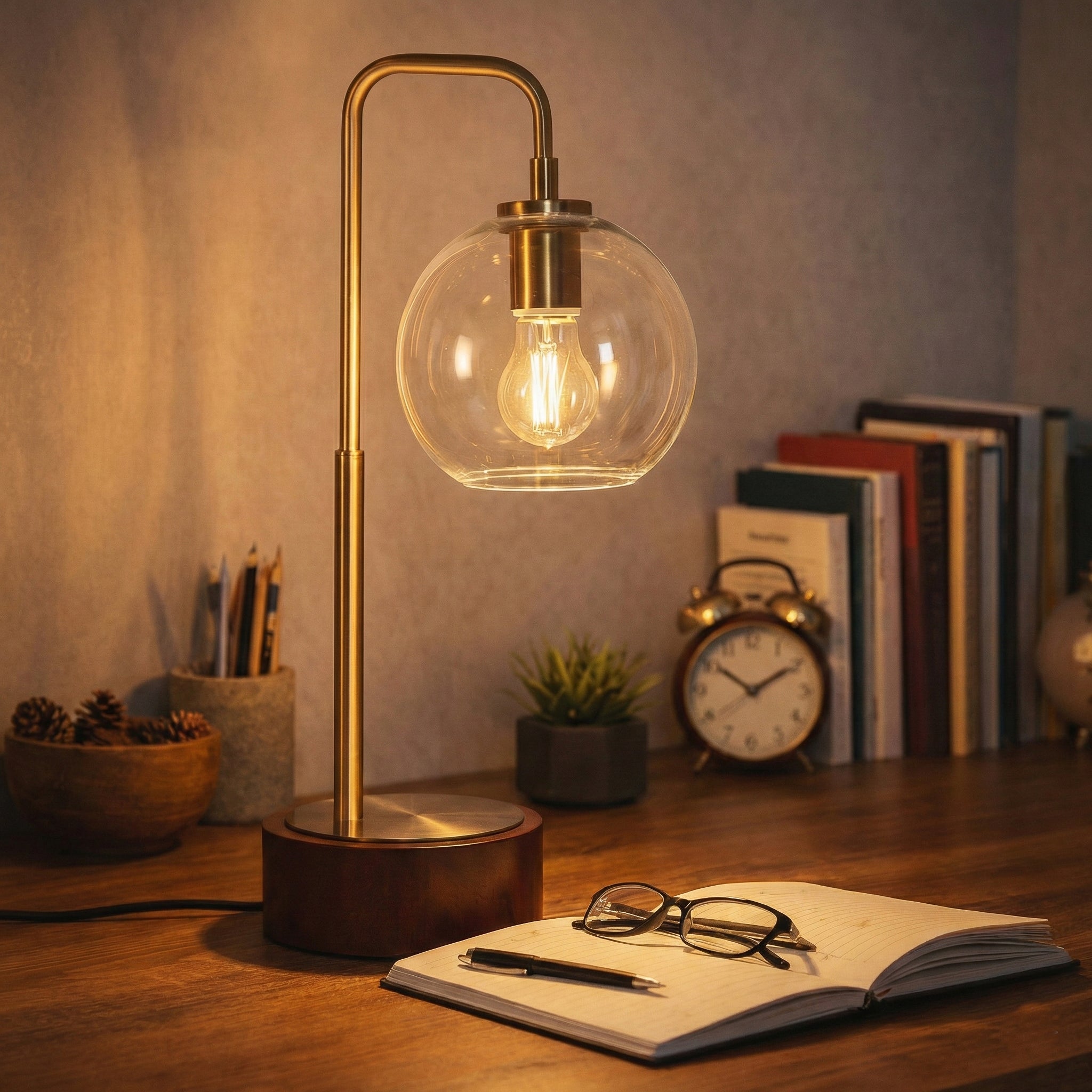 Luxeray Table Lamp | Brushed Gold Arch & Glass Globe