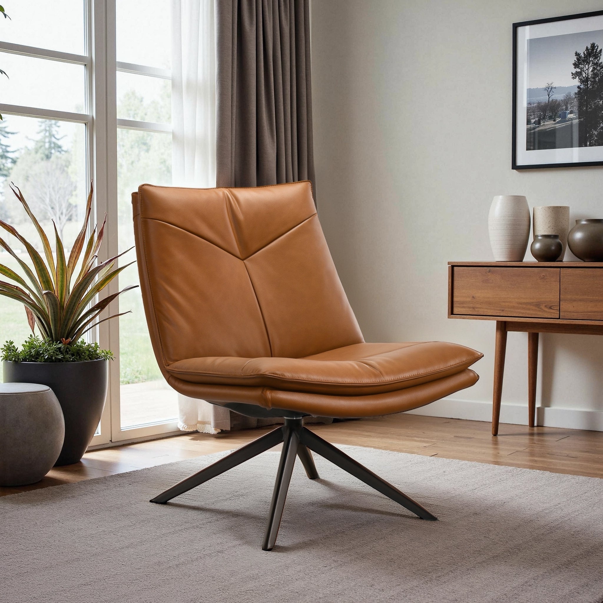 Oakland Cognac Vegan Leather Swivel Chair - Ashcroft Furniture