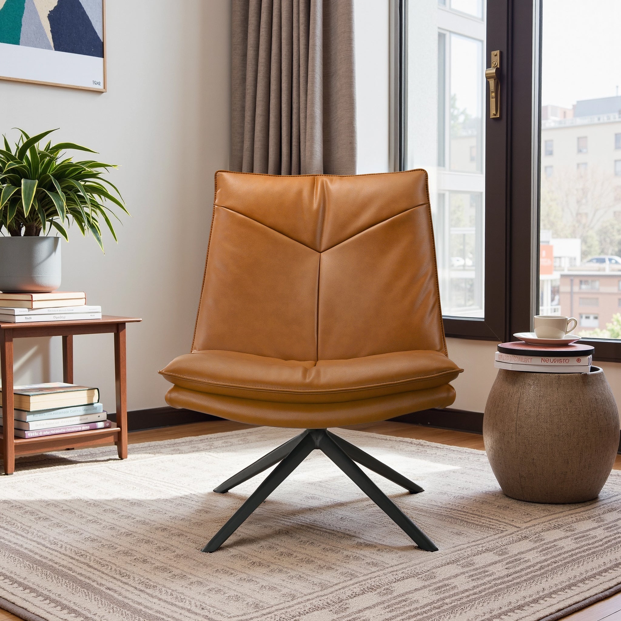 Oakland Cognac Vegan Leather Swivel Chair - Ashcroft Furniture