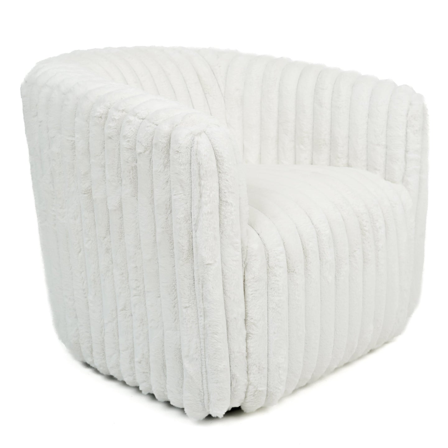 Mira White Soft Plush Fabric Swivel Chair