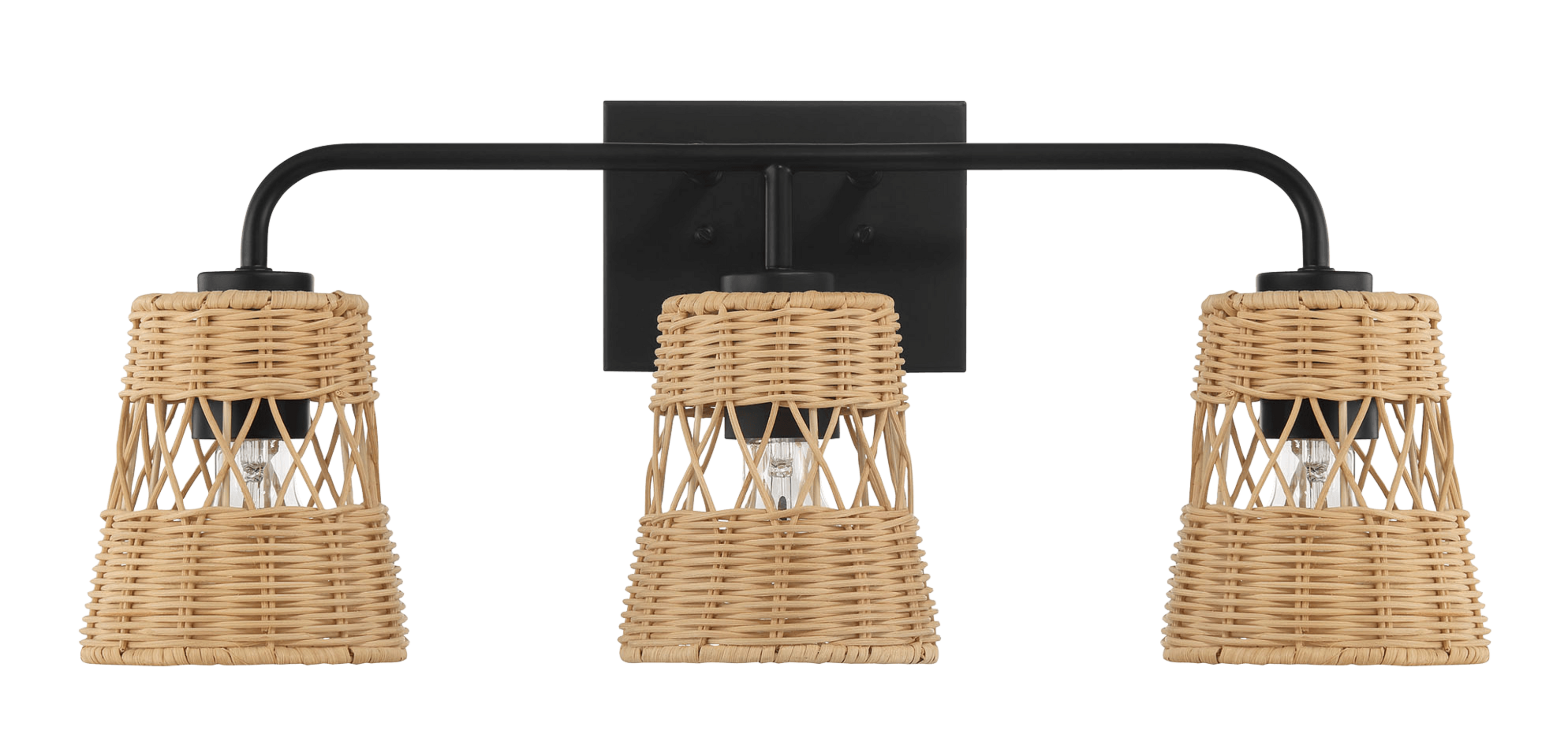 Moonlit Three Lights Wall Sconce With Rattan Shade, Bathroom Lighting Fixtures Over Mirror