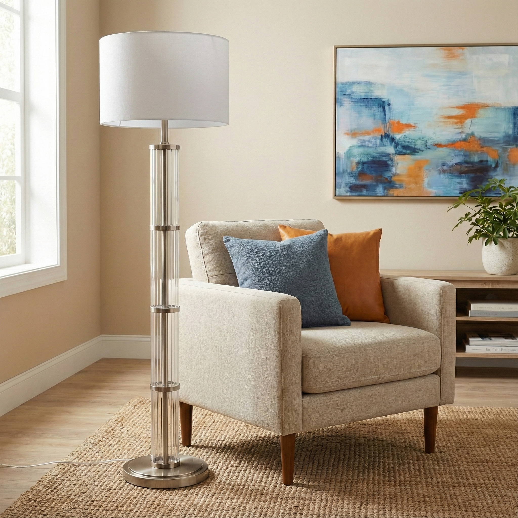 Nimbus Floor Lamp | Brushed Nickel & Clear Glass Body