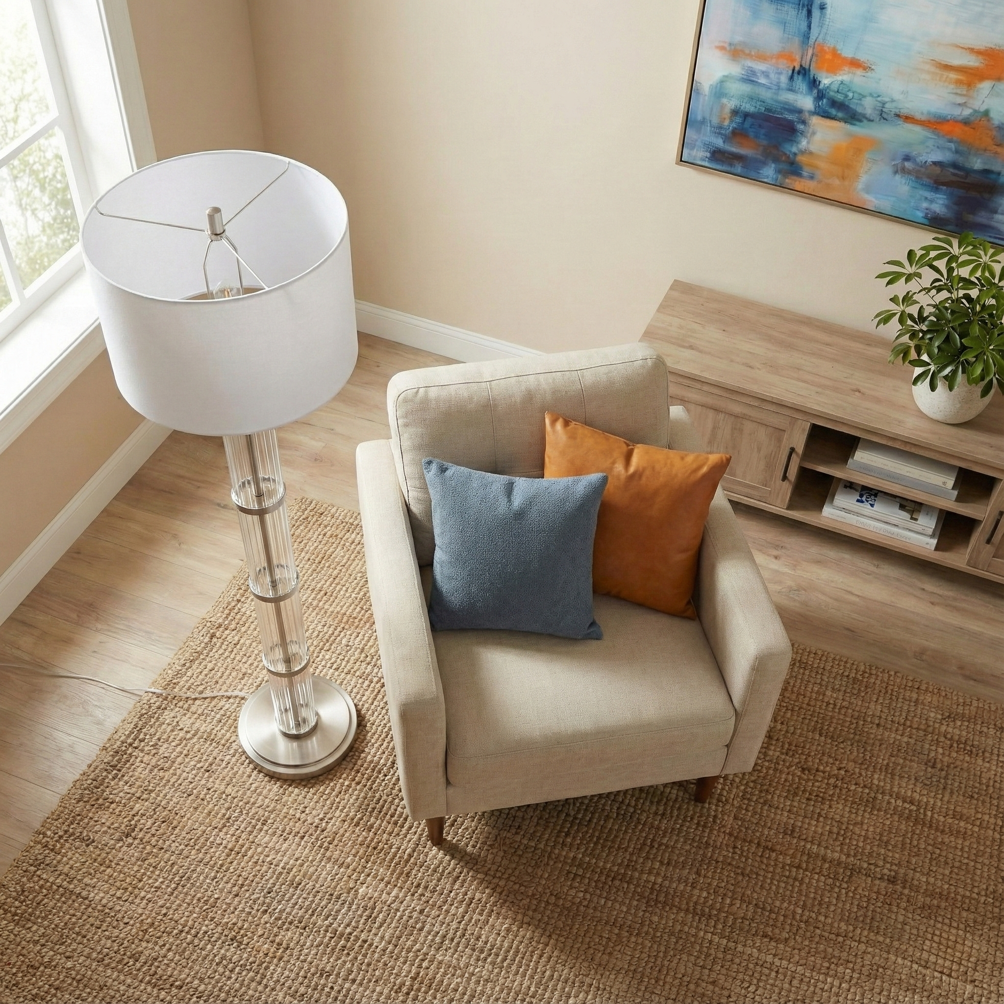 Nimbus Floor Lamp | Brushed Nickel & Clear Glass Body