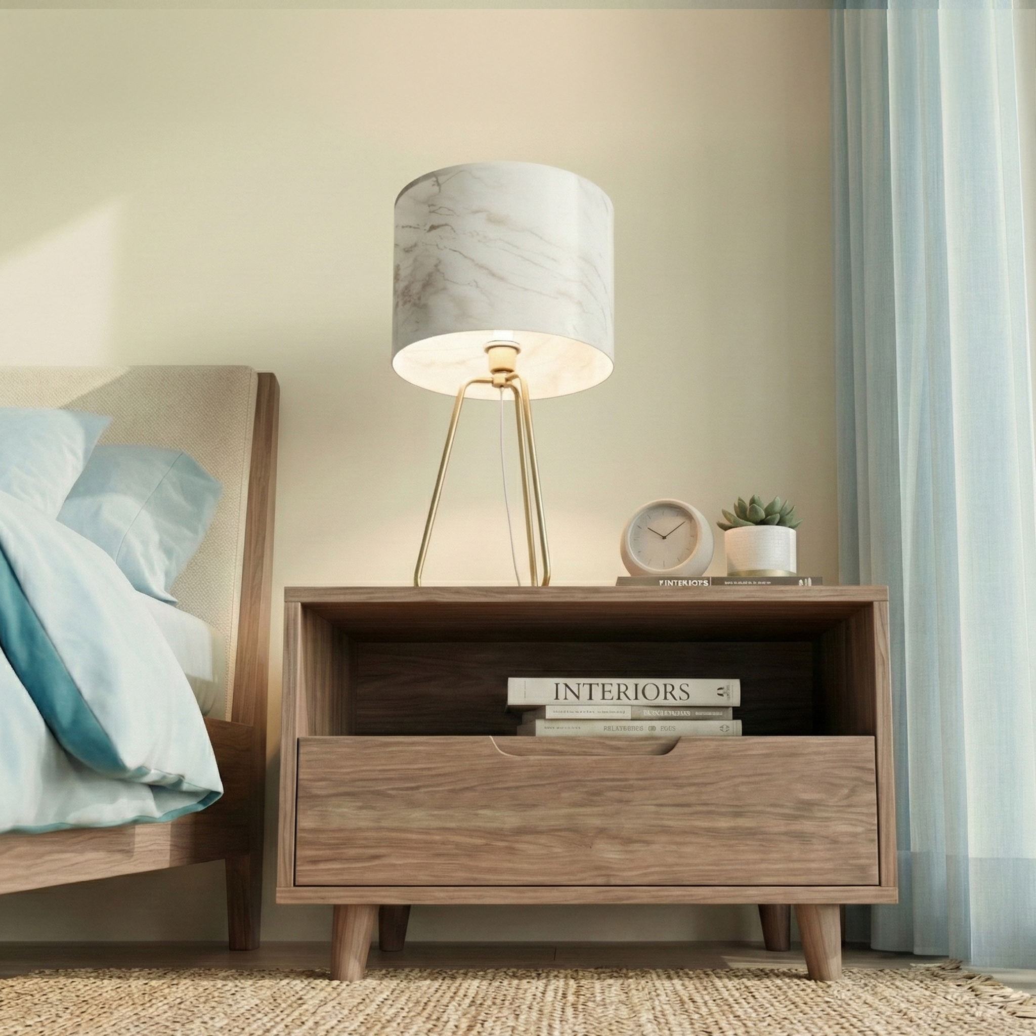 Optima Table Lamp | Antique Brass & Faux Marble Shade