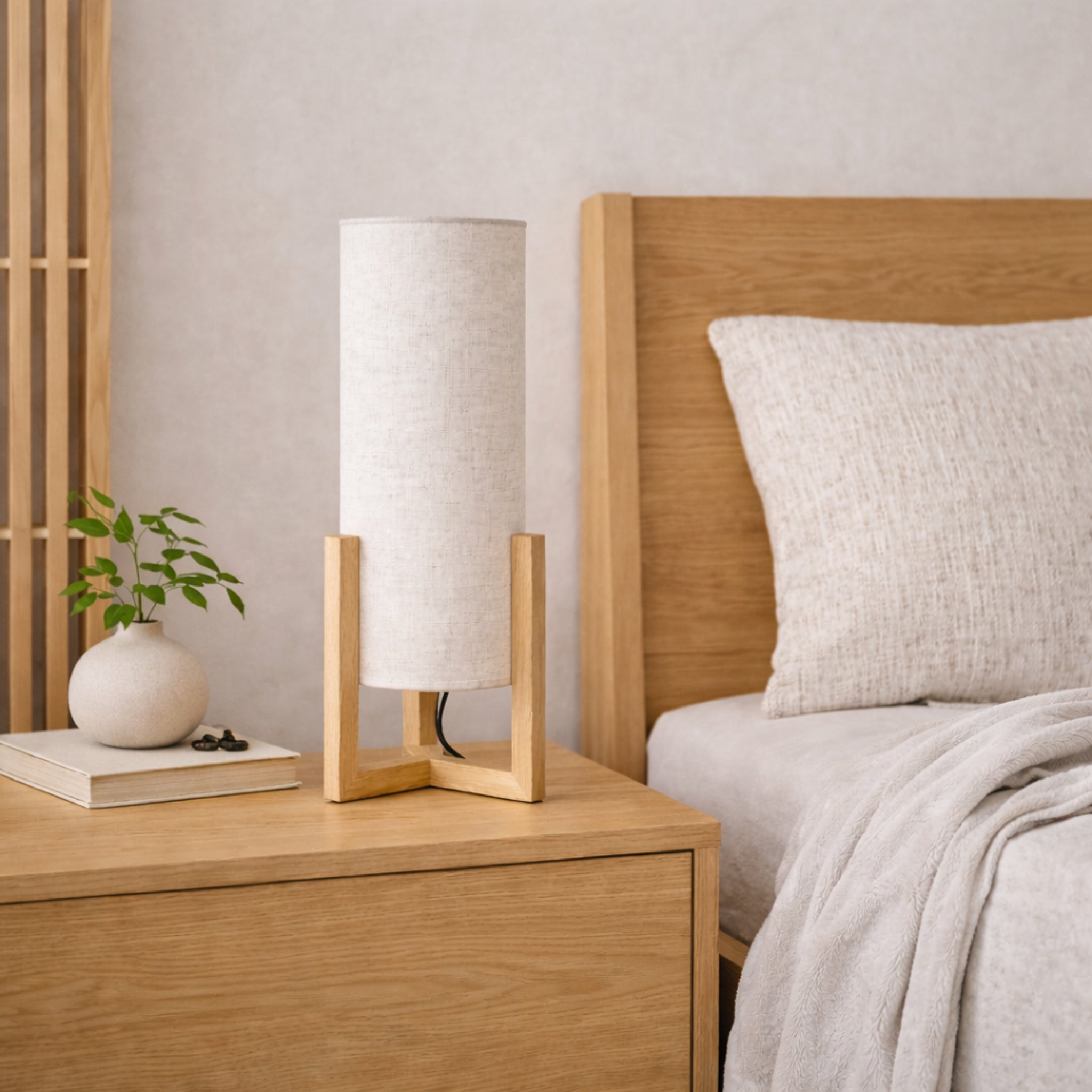 Rayna Table Lamp | Oak Finish & Natural Cylindrical Shade
