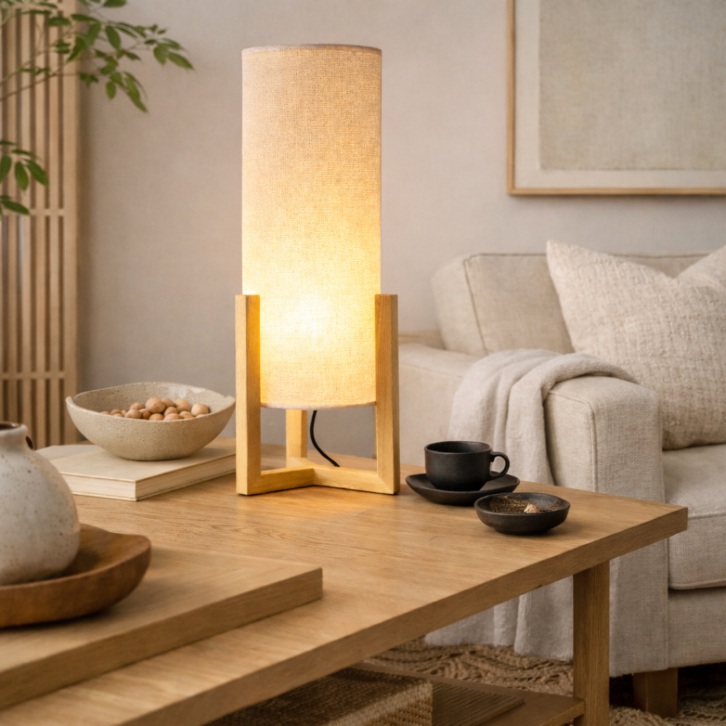 Rayna Table Lamp | Oak Finish & Natural Cylindrical Shade