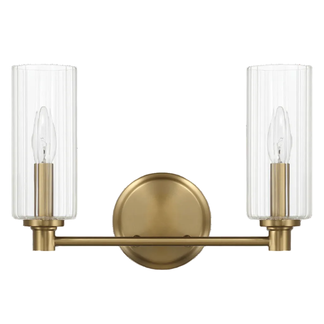 Regal Double Light Vanity | Satin Brass & Clear Ribbed Glass