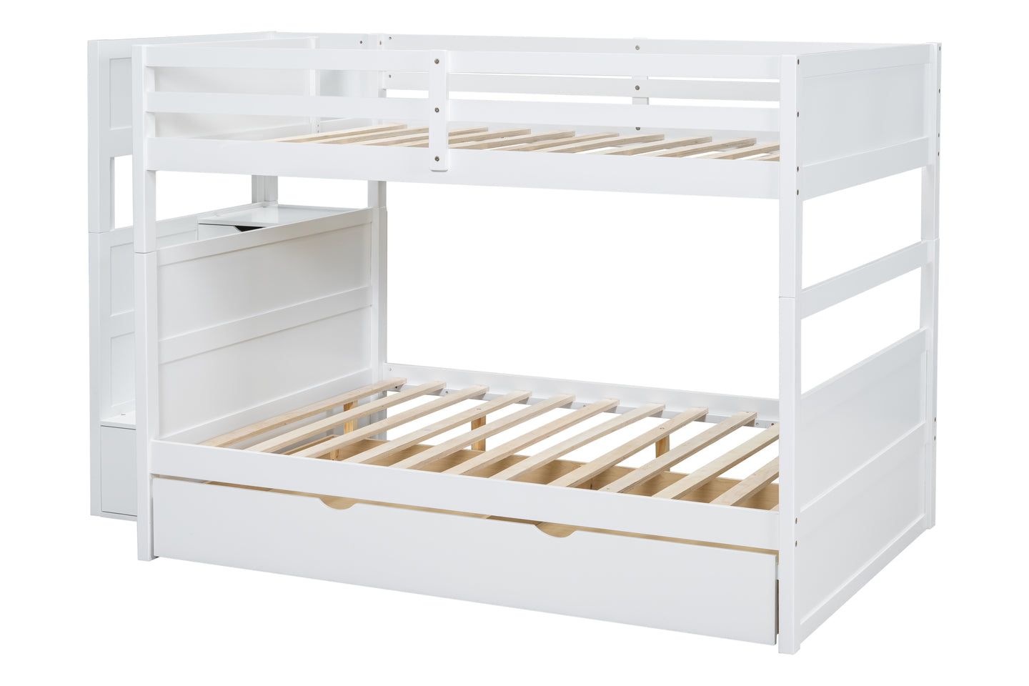 BB51 FULL/FULL Bunk Bed w/Twin Trundle + Staircase Storage