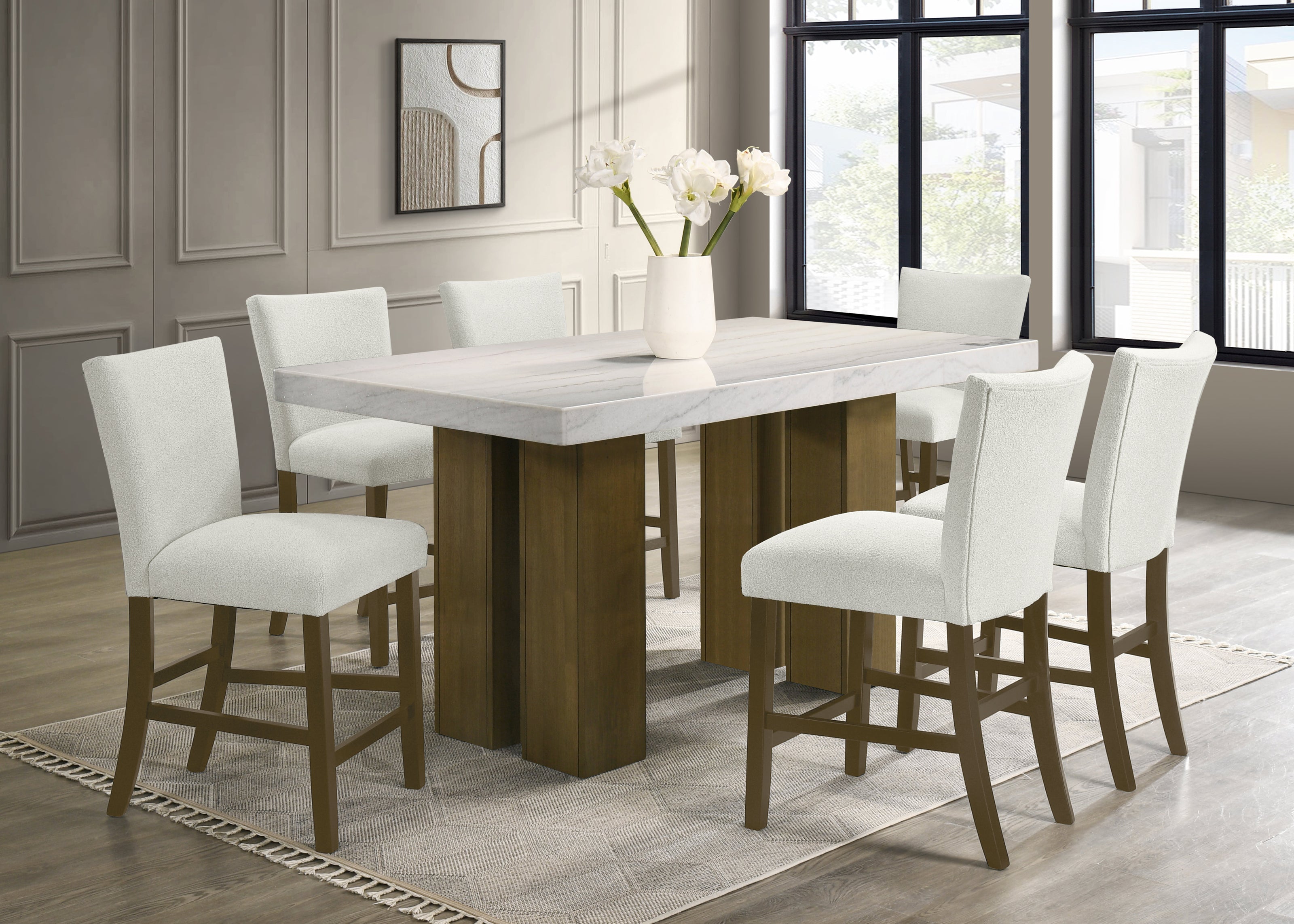 Capri20 - (GENUINE MARBLE) Counter Height Table & 6-Chairs