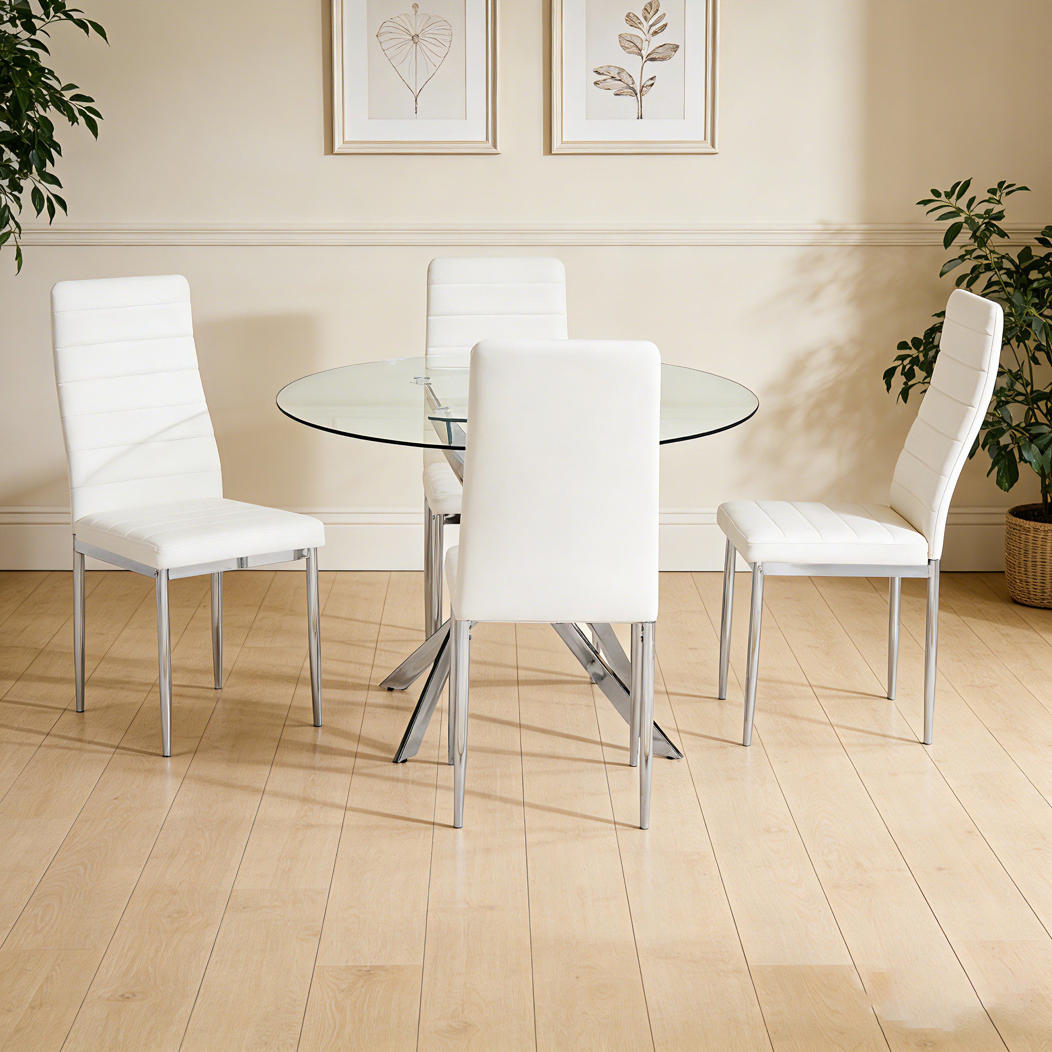 D108 - White - Glass Table + 4 Chairs