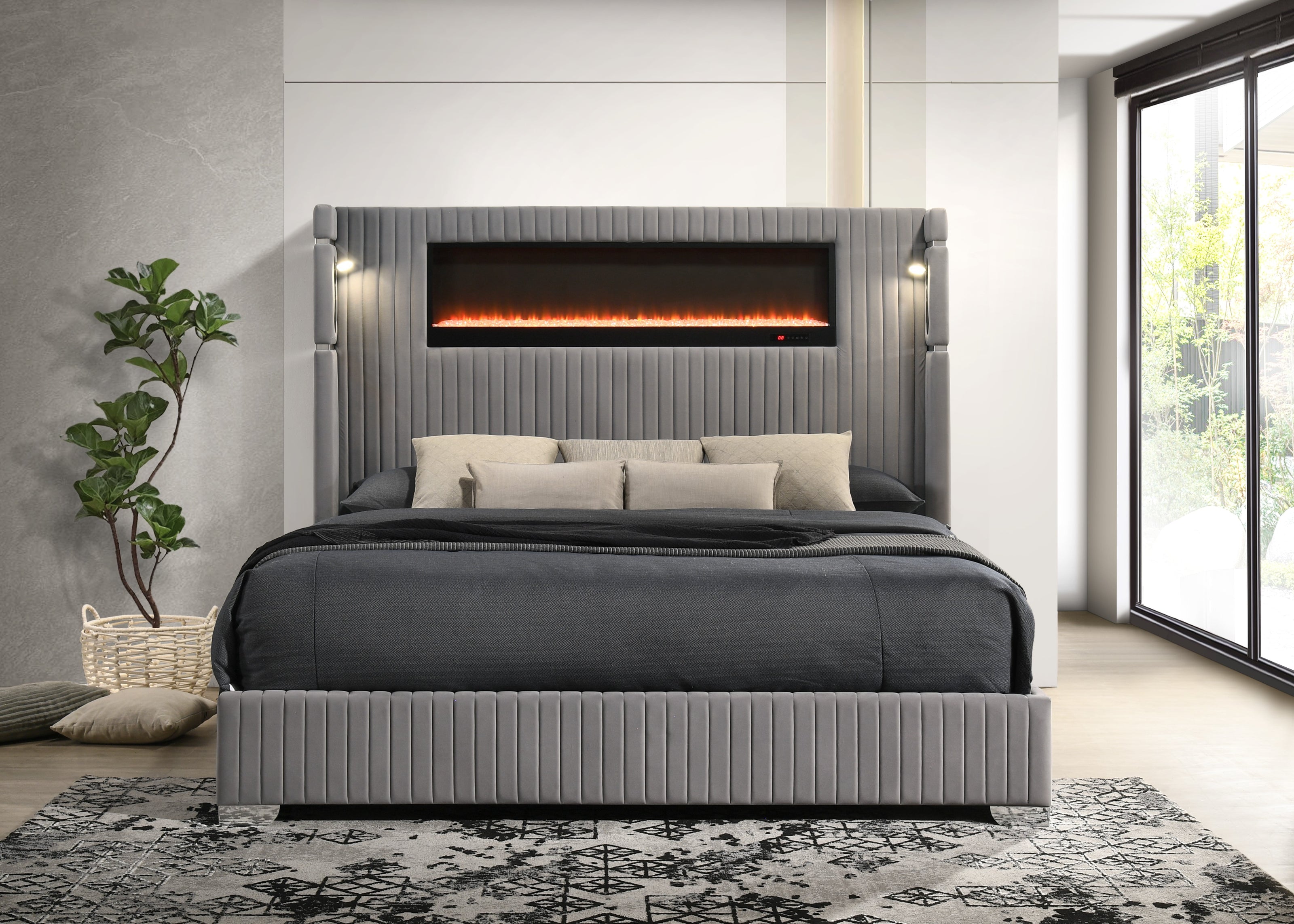 Romance2 Gray Platform Bed - Queen, King