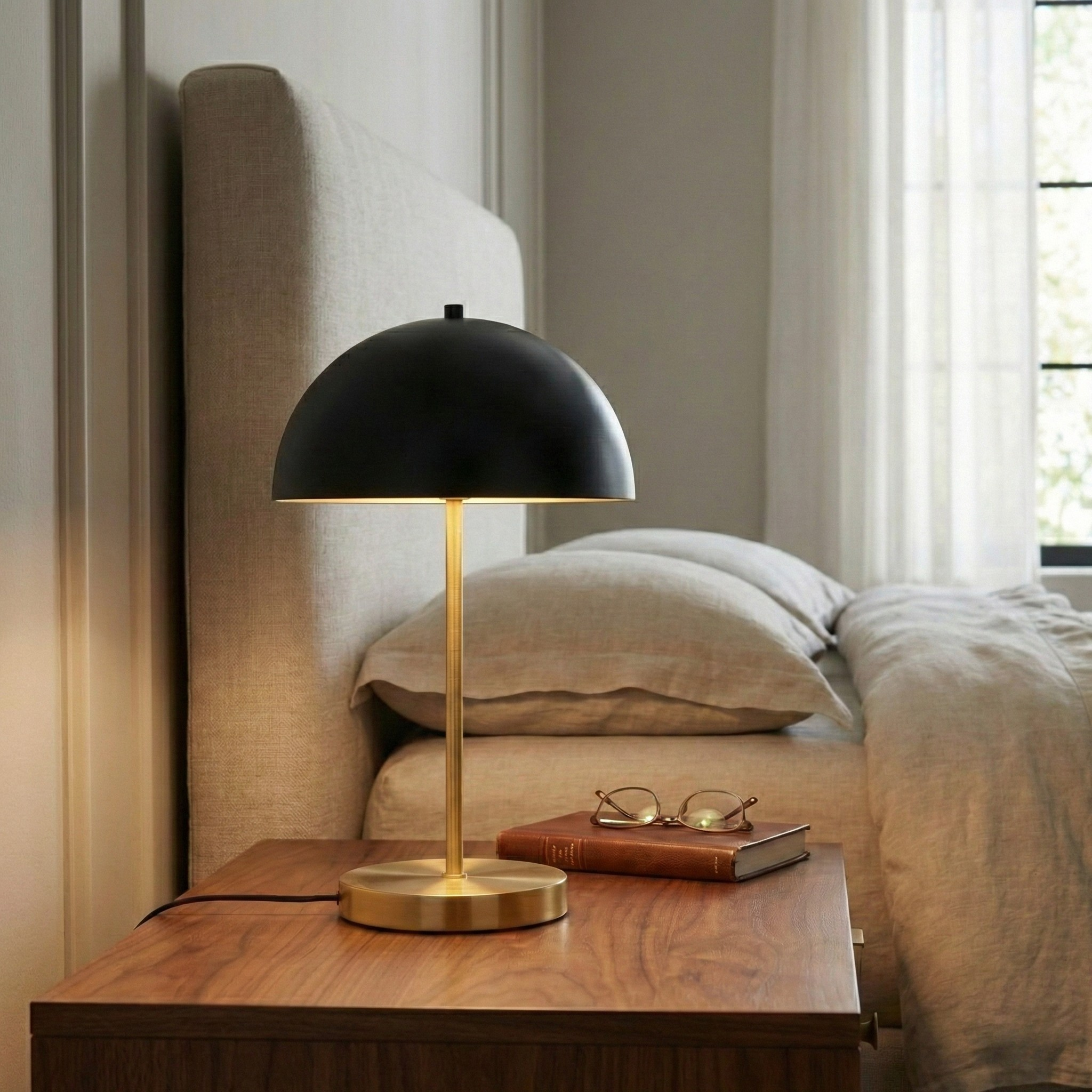 Stratos Table Lamp | Black Dome with Gilded Base | Ashcroft Imports Furniture