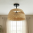 Twinkle 2-Light Rattan Semi-Flush Mount | Black Metal & Woven Farmhouse Ceiling Light