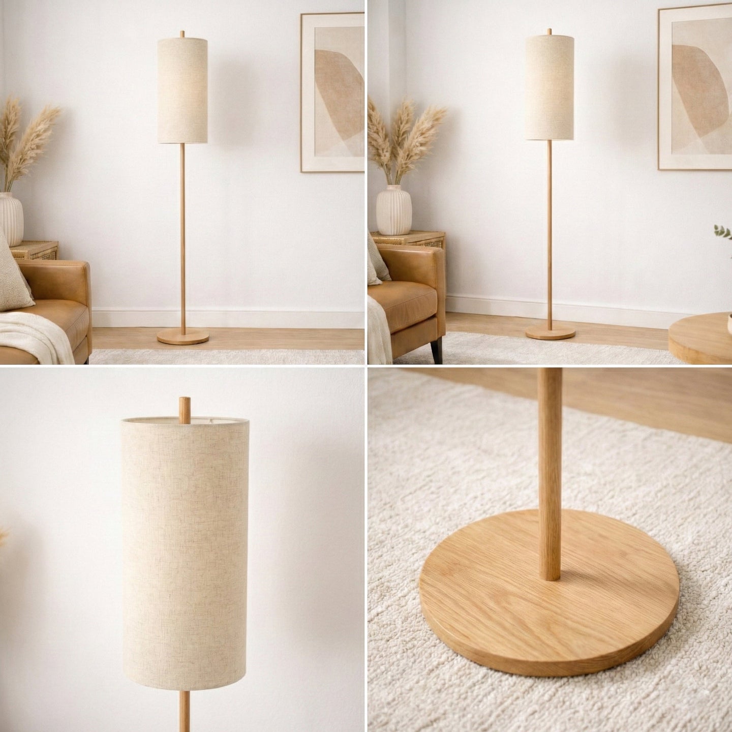 Vialux Floor Lamp | Natural Oak & Tall Woven Fabric Shade