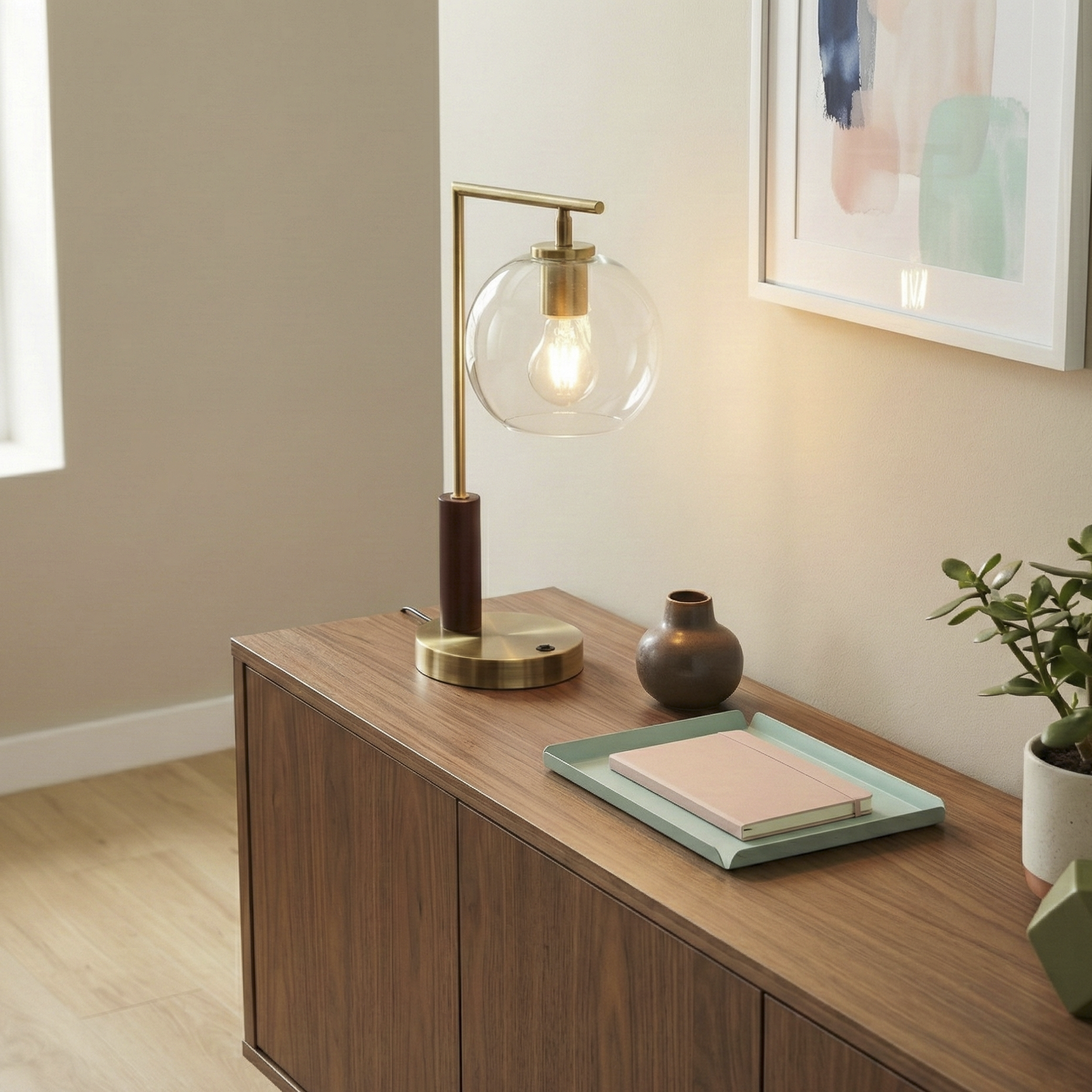 Wander Table Lamp | Bronze Right Angle Frame & Glass Globe