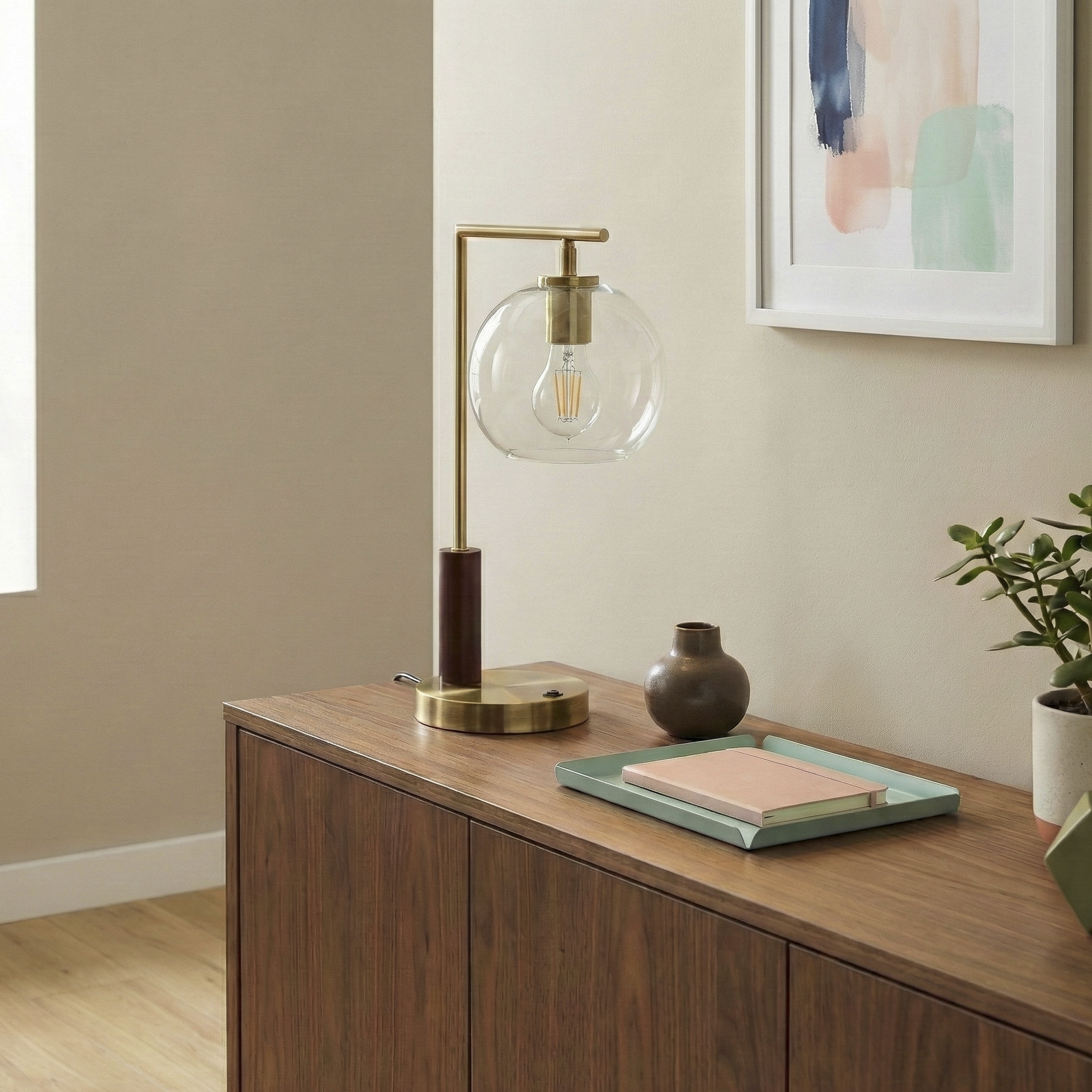 Wander Table Lamp | Bronze Right Angle Frame & Glass Globe