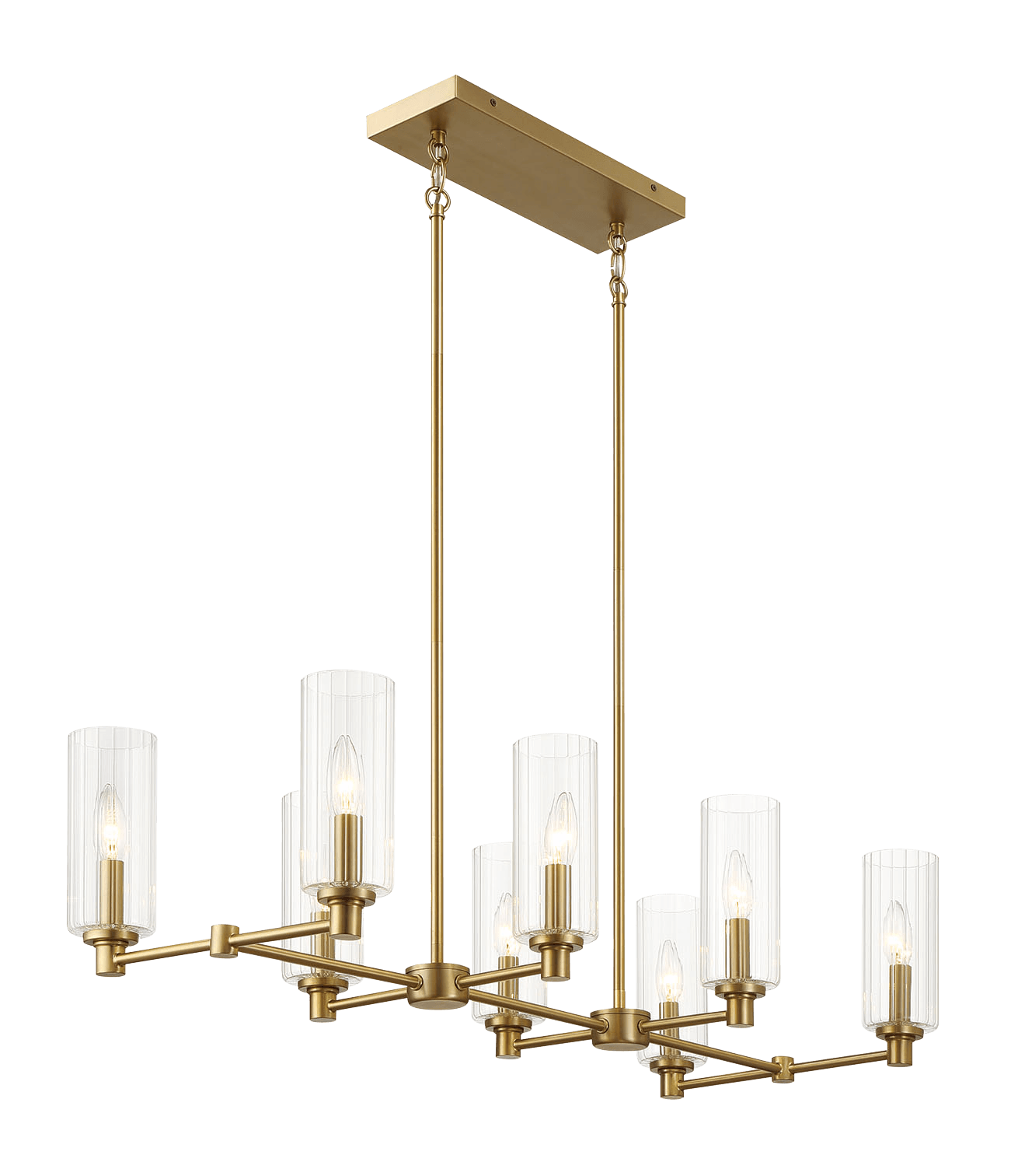 Willow Eight Lights Island Pendant | Satin Brass & Clear Ribbed Glass