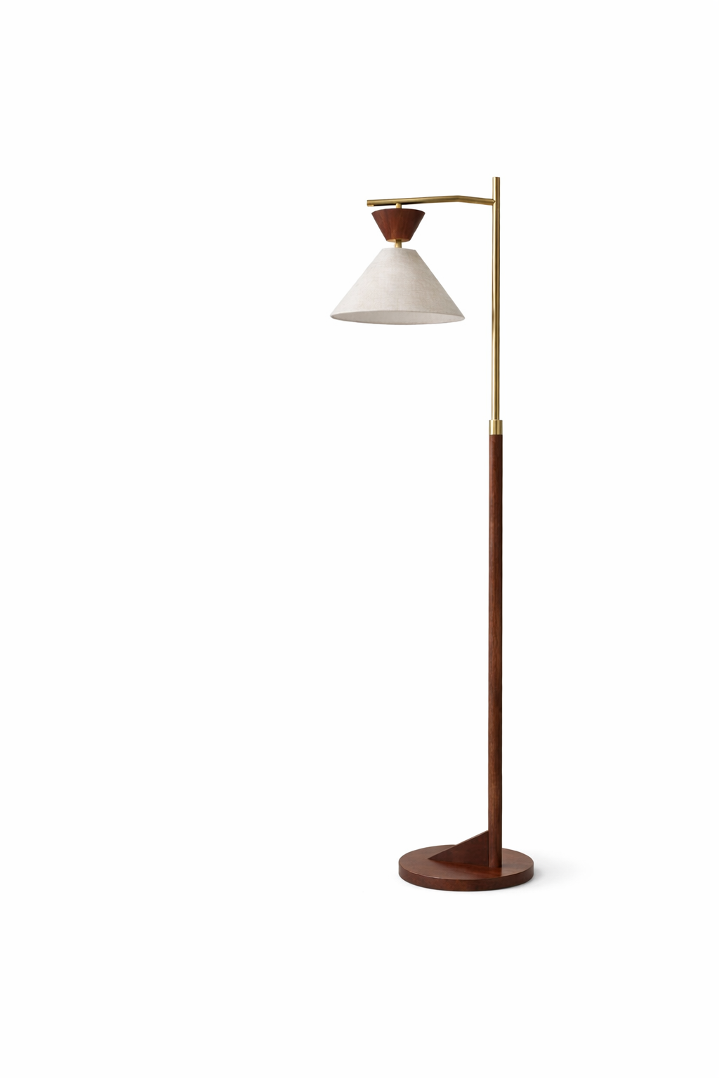 Zensa Floor Lamp | Mid-Century Brown Wood & Brushed Gold