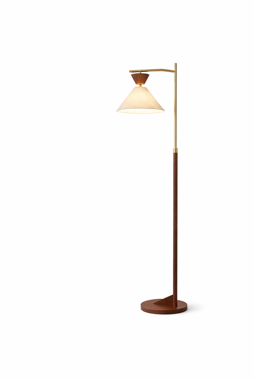 Zensa Floor Lamp | Mid-Century Brown Wood & Brushed Gold